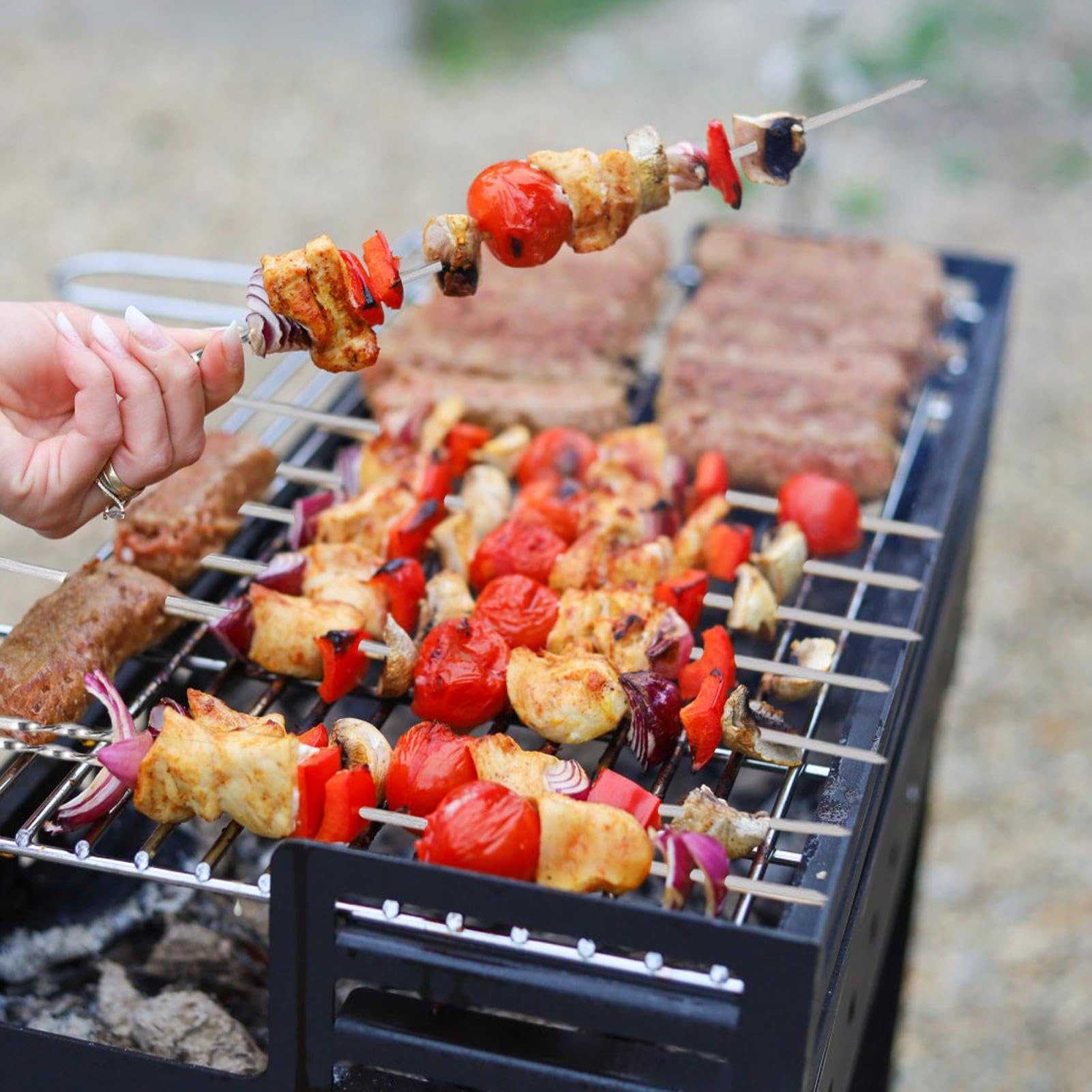 3-Wege Grillspieße Edelstahl – 2 Stück, Für Fleisch, Gemüse & Grillpartys