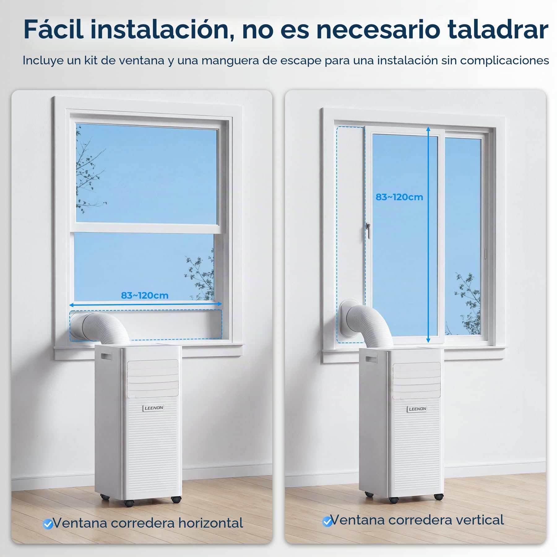 9000 BTU Aire Acondicionado Portátil LEENON 4 en 1 Climatizador Portatil Deshumidificador Ventilación, Modo Sueño, Control Remoto, Temporizador 24H, Incluye Kit Ventana, Ar Condicionado Hasta 35m²