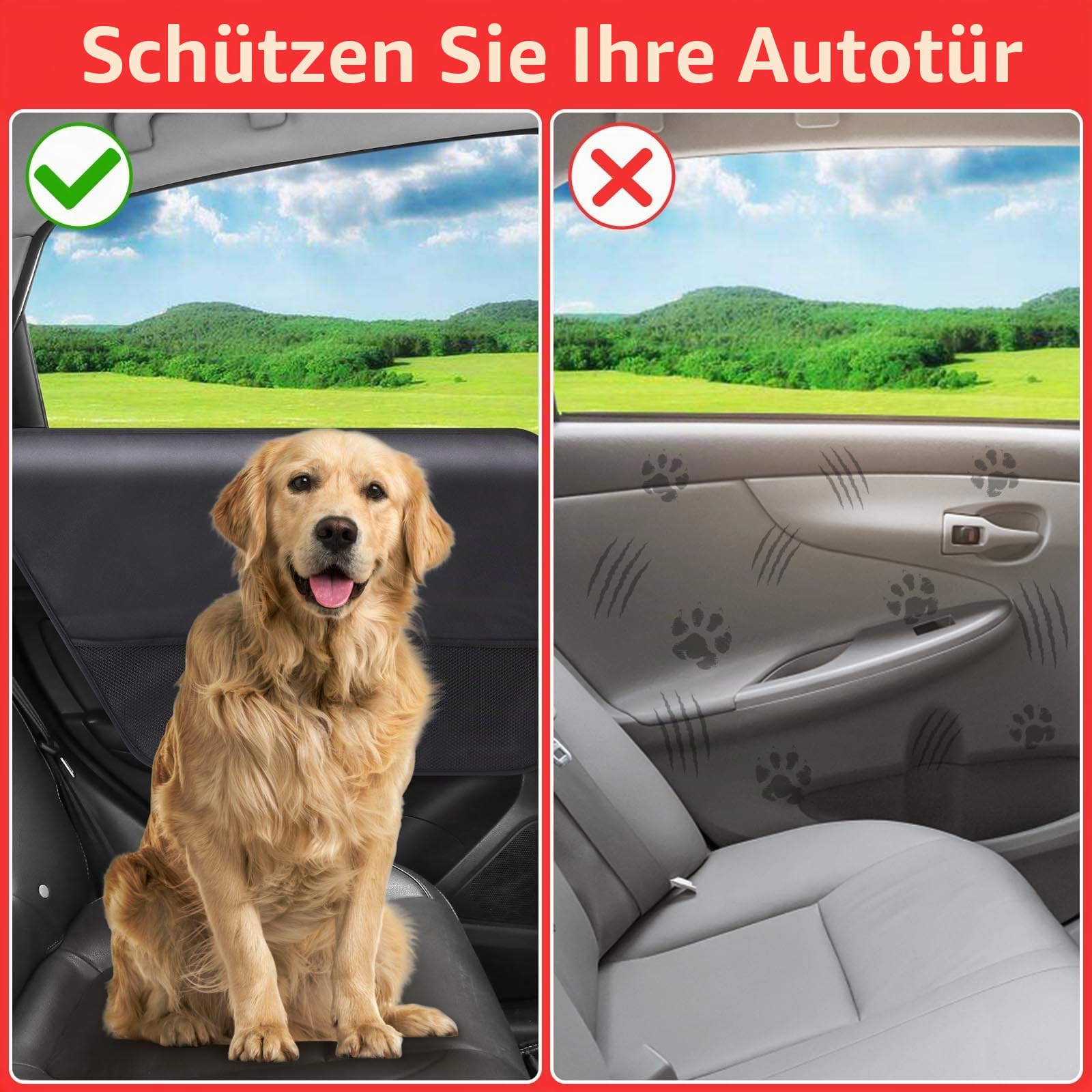 Autotürschutz für Hunde, wasserdicht, kratzfest, mit Netztaschen für Snacks und Spielzeug, Fahrzeugtürschutz für Autos, LKWs, SUVs, 2 Stück