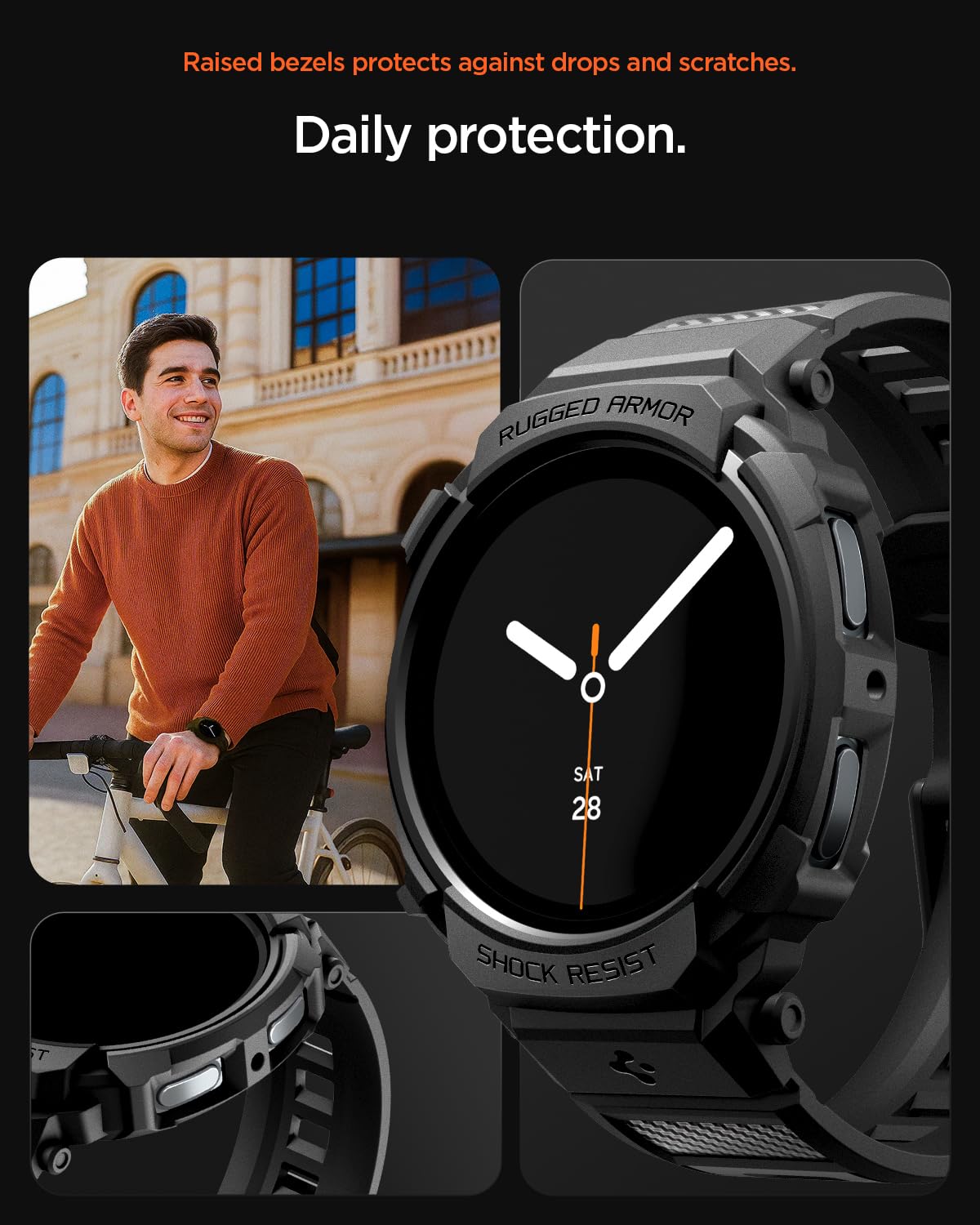 Spigen Funda y Correa Rugged Armor Pro de TPU Compatible con Samsung Galaxy Watch 8 44mm (2025) - Negro Mate