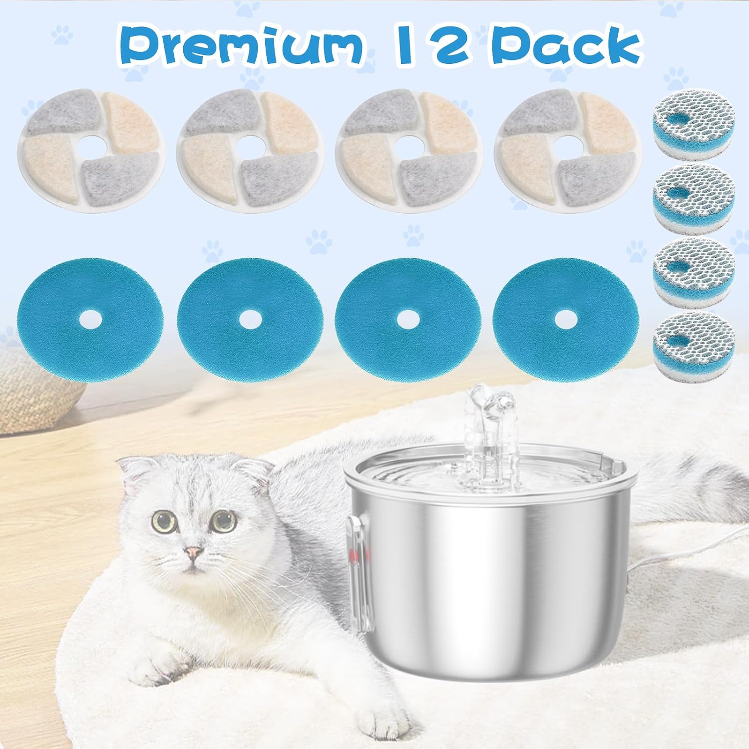 Pack De 6 Filtros Para Fuente De Agua SIBAYS 7,5 L - 5 Capas, Con Carbón Activado, Para Gatos Y Mascotas
