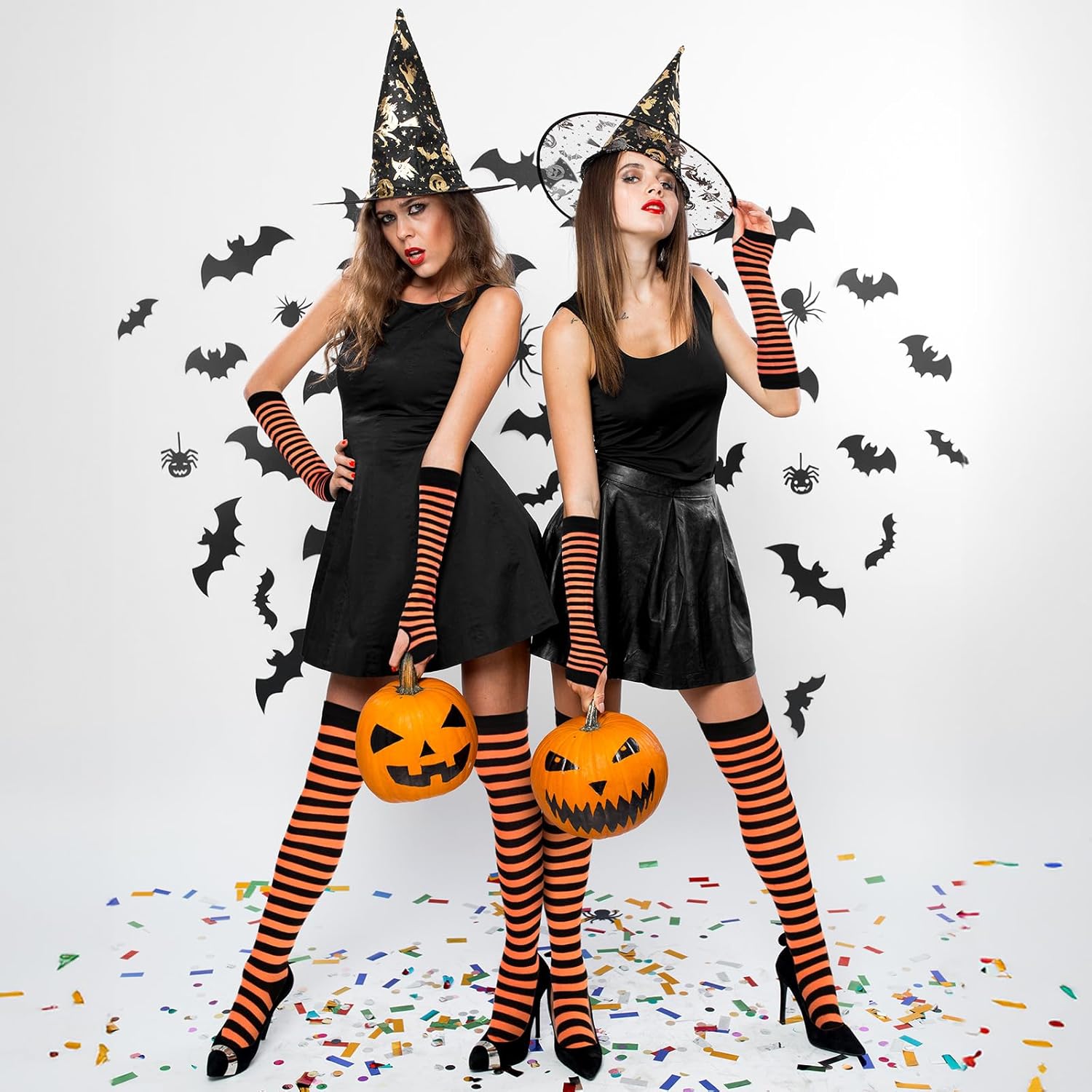 Geyoga Arm Warmers Leg Warmers Striped Thigh High Socks Fingerless Gloves Stockings Christmas Halloween - Image 7