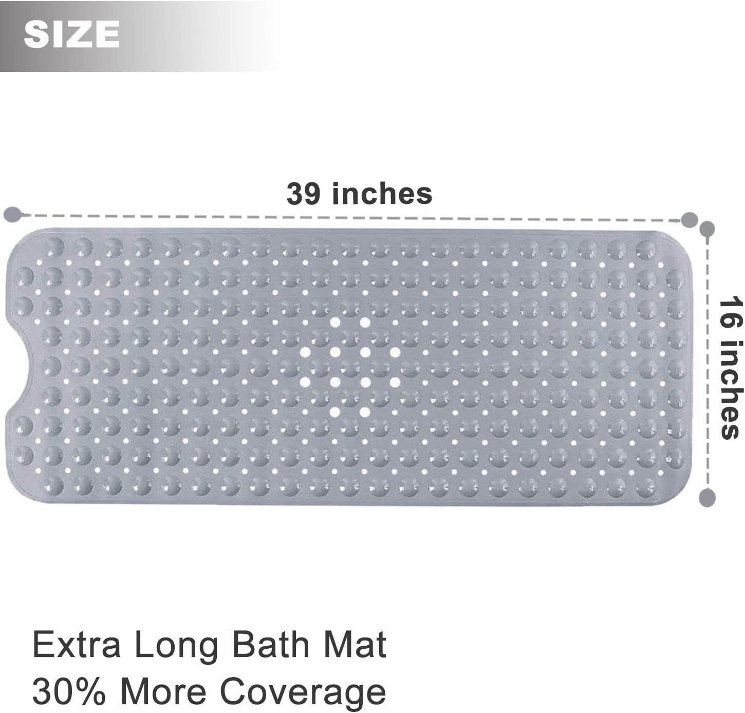 TEESHLY Bathtub Mats for Shower Tub Extra Long Non-Slip Bath Mat, Shower Mat with Drain Holes and Suction Cups - Image 5