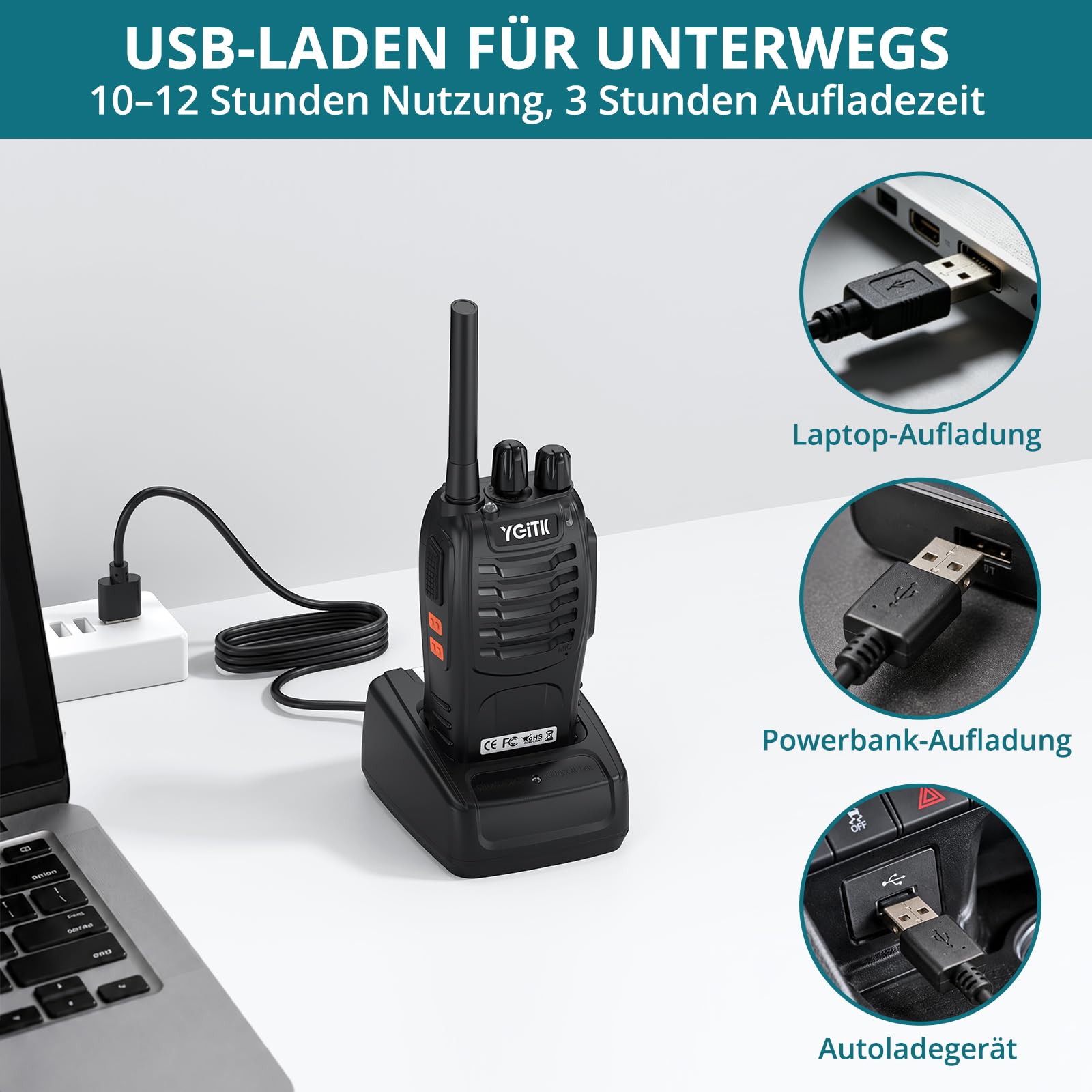 Walkie Talkies 4 Stück PMR446 16 Kanäle Professionelle Funkgerät Set | Lizenzfrei Wiederaufladbare Langstreckenradio mit VOX LED-Taschenlampe, Handheld, für den Außenbereich (2 Paar, Schwarz)