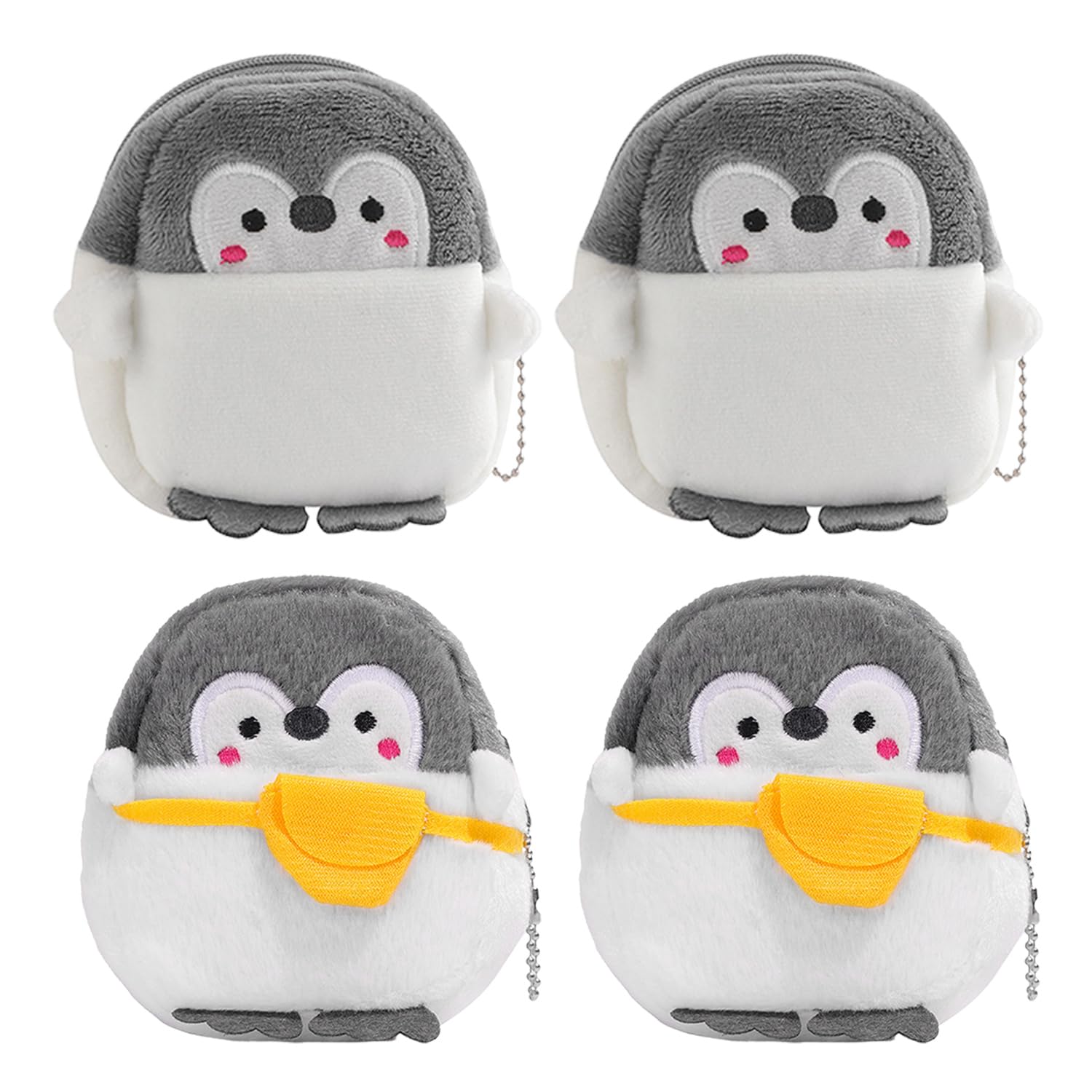 Hinfhi Grey White 4 Pieces Of Penguin Storage Bag, Cute Plush Storage Bag, Children's Coin Wallet, Portable Storage Bag.