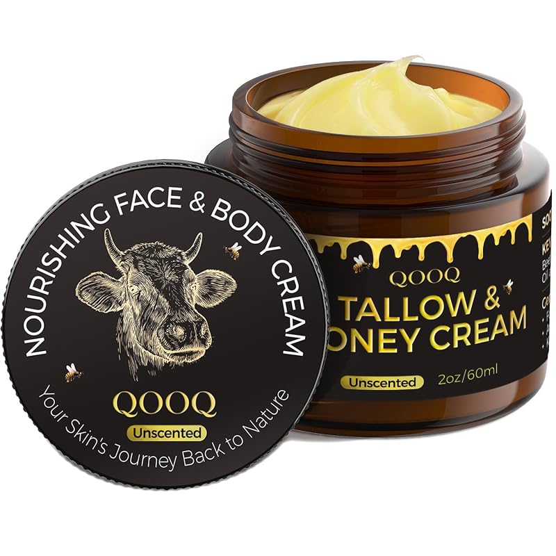 QOOQ Creme facial e corporal com sebo bovino, mel e manteiga de karité, sem fragrância, 56,7 g