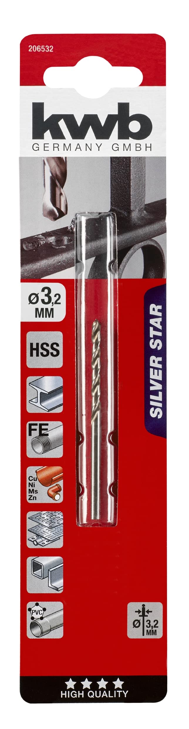 kwb Silver Star HSS Metallbohrer Ø 3,2 mm mit speziellem Spitzenanschliff bis zu 40% schneller und 50% weniger Anpressdruck fürs kraftsparende Bohren mit Akkuschraubern und Bohrmaschinen