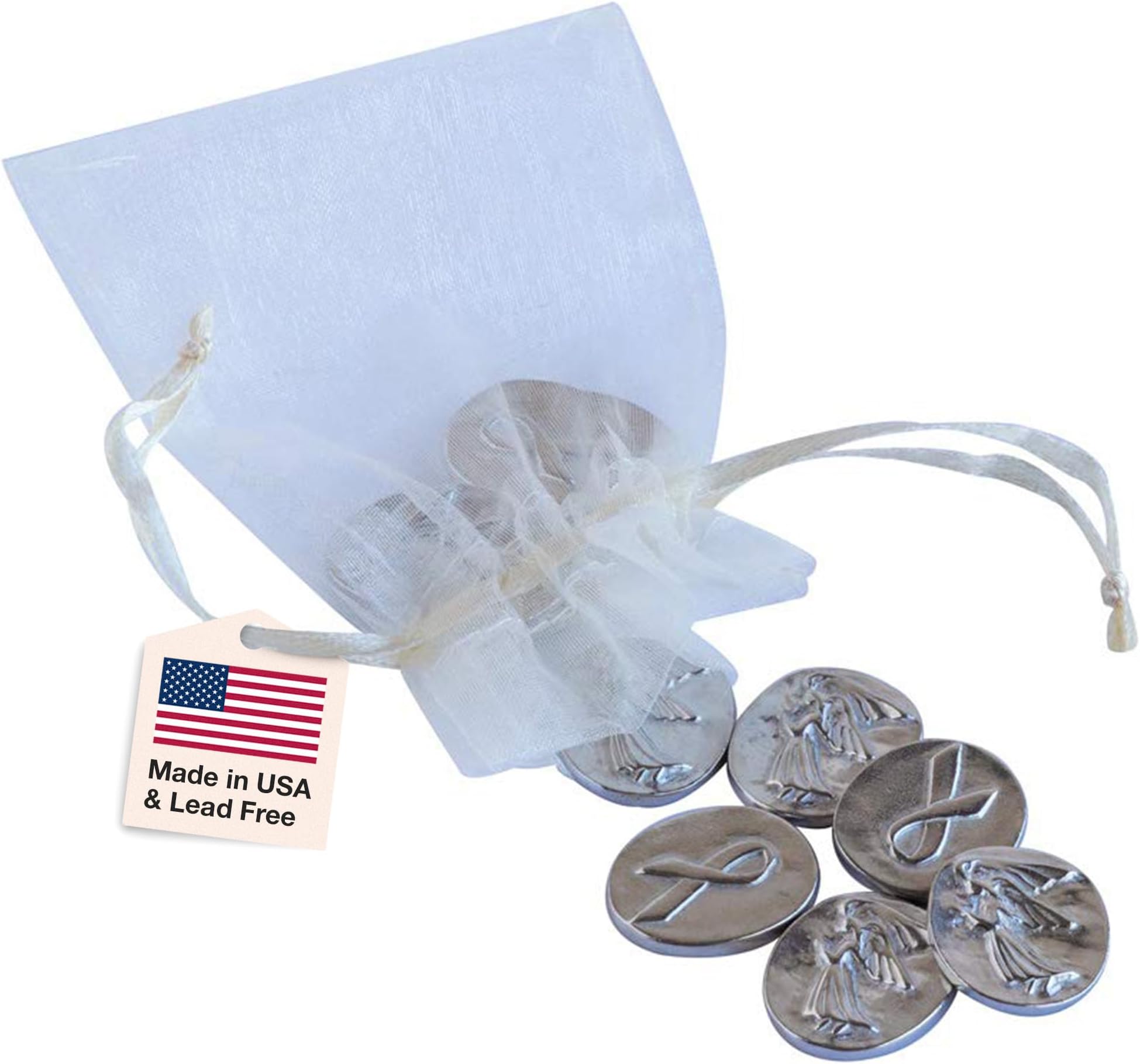 DANFORTH Pewter Angel & Awareness Ribbon Pocket Token Pack of 10 - Lead-Free Guardian Angel Keepsake Coins for Encouragement, Remembrance & Spiritual Gifts | Made in USA
