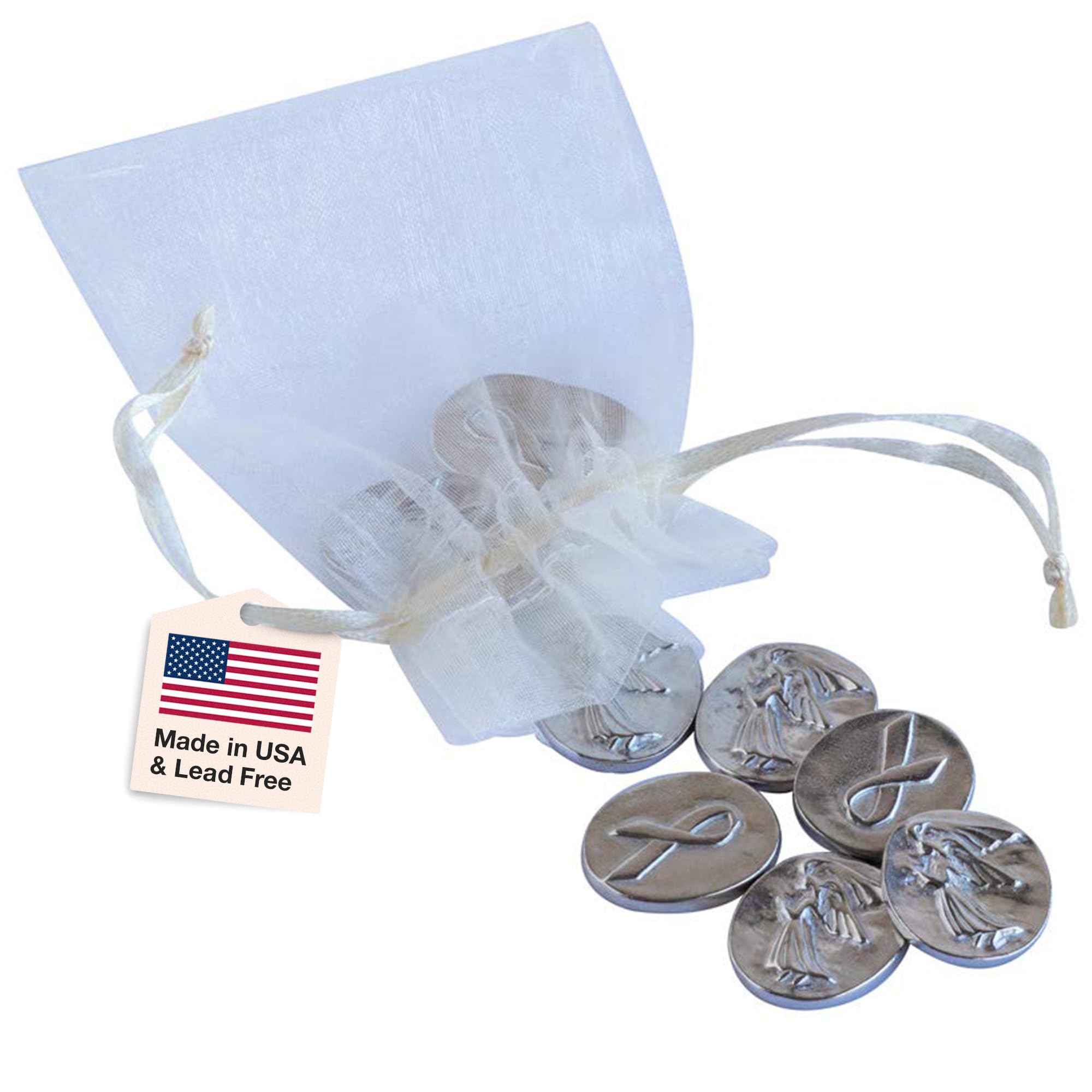 DANFORTH Angel & Awareness Ribbon Pocket Tokens/Coins, Pewter, Made in USA, Gift Bag (Pack of 10)