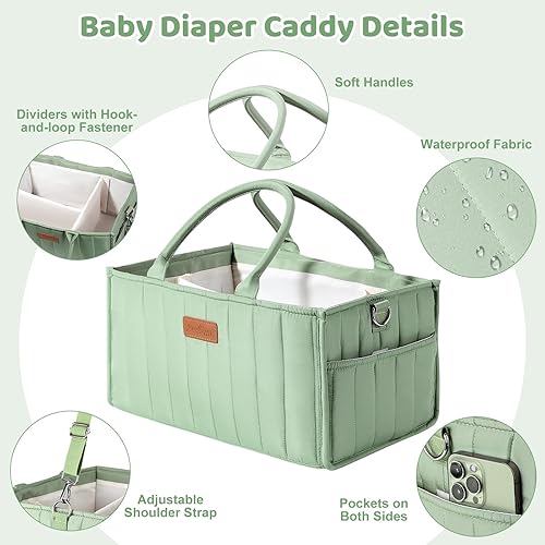 Miniatura 3 de Zooawa Organizador de pañales para bebé, cesta de almacenamiento portátil con compartimentos, asa y correa para el hombro para artículos esenciales