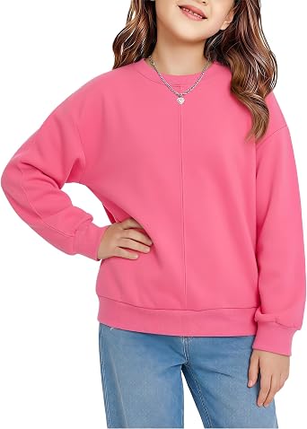 Girls Long Sleeve Shirts SideSplit Crewneck T-Shirts, Kids Crewneck Sweatshirt for Girls Size 5-14 Years