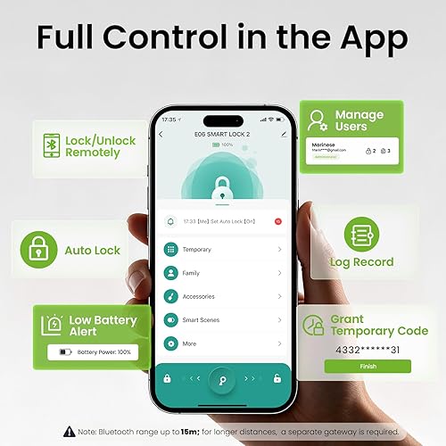 Miniatura 4 de GHome Smart KD30B - Cerradura de cerrojo con teclado, huellas dactilares, cerraduras de puerta de entrada sin llave para puertas delanteras con