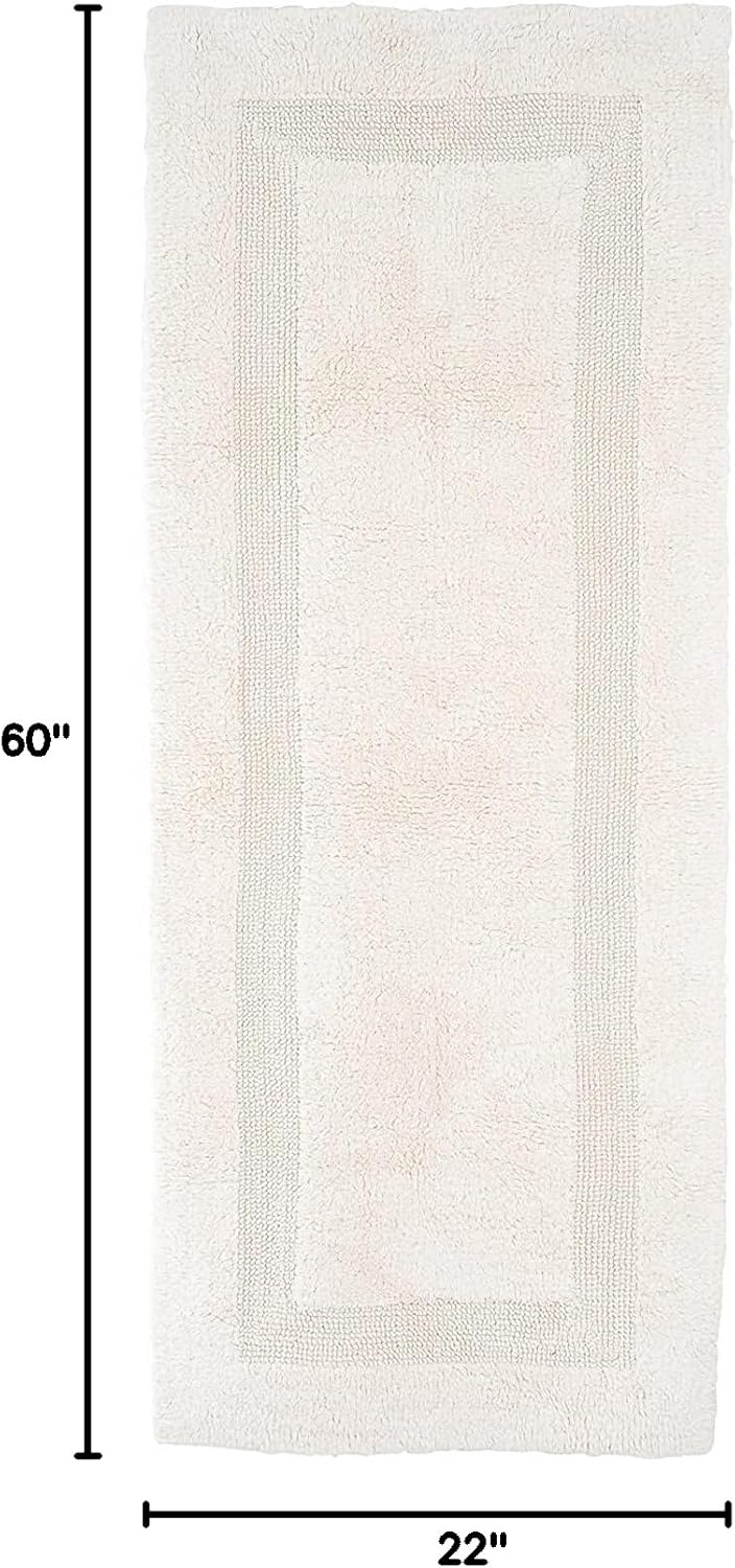 WOVEN ST. Cotton Bath Runner | Area Carpet for Spa, Vanity Shower, Master Bathrooms | Water Absorbent Linens | 100% Cotton | Bathroom Accessories | Reversible | 22’’ x 60’’ Inches | Ivory