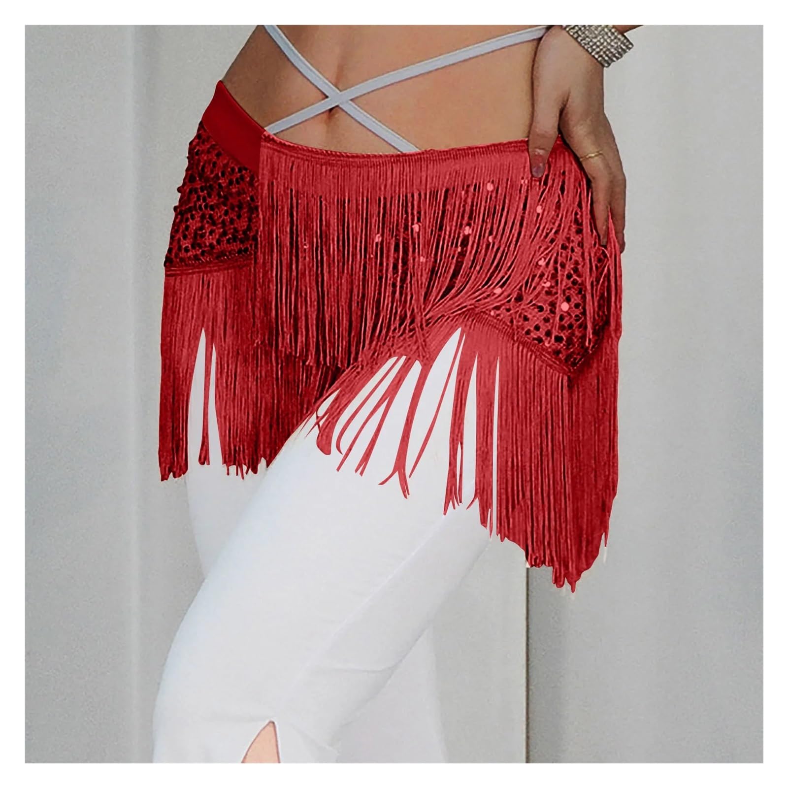Falda de Lentejuelas for Mujer para Fiestas Y Banquetes | Bufanda de cadera con borlas, faldas brillantes, faja en la cintura con flecos, disfraz de rendimiento