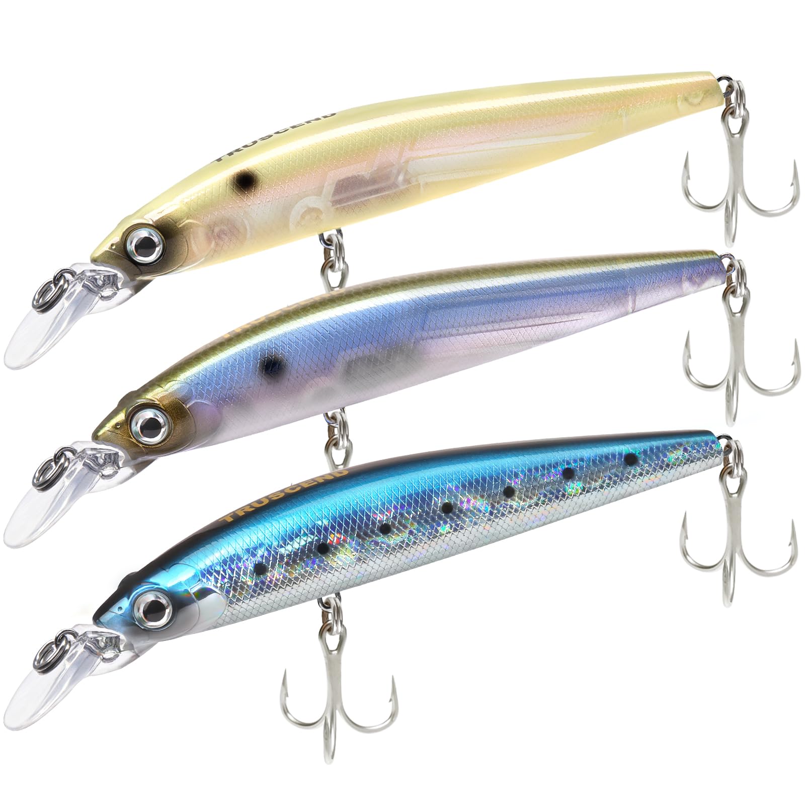 TRUSCEND Suspending Jerkbait, Rattle Minnow Lures with BKK Hooks, Freshwater Bass Trout Striper Walleye Pike Fishing Lures, Variety Pack for All Water Conditions, Premium Fishing Gear and Gifts