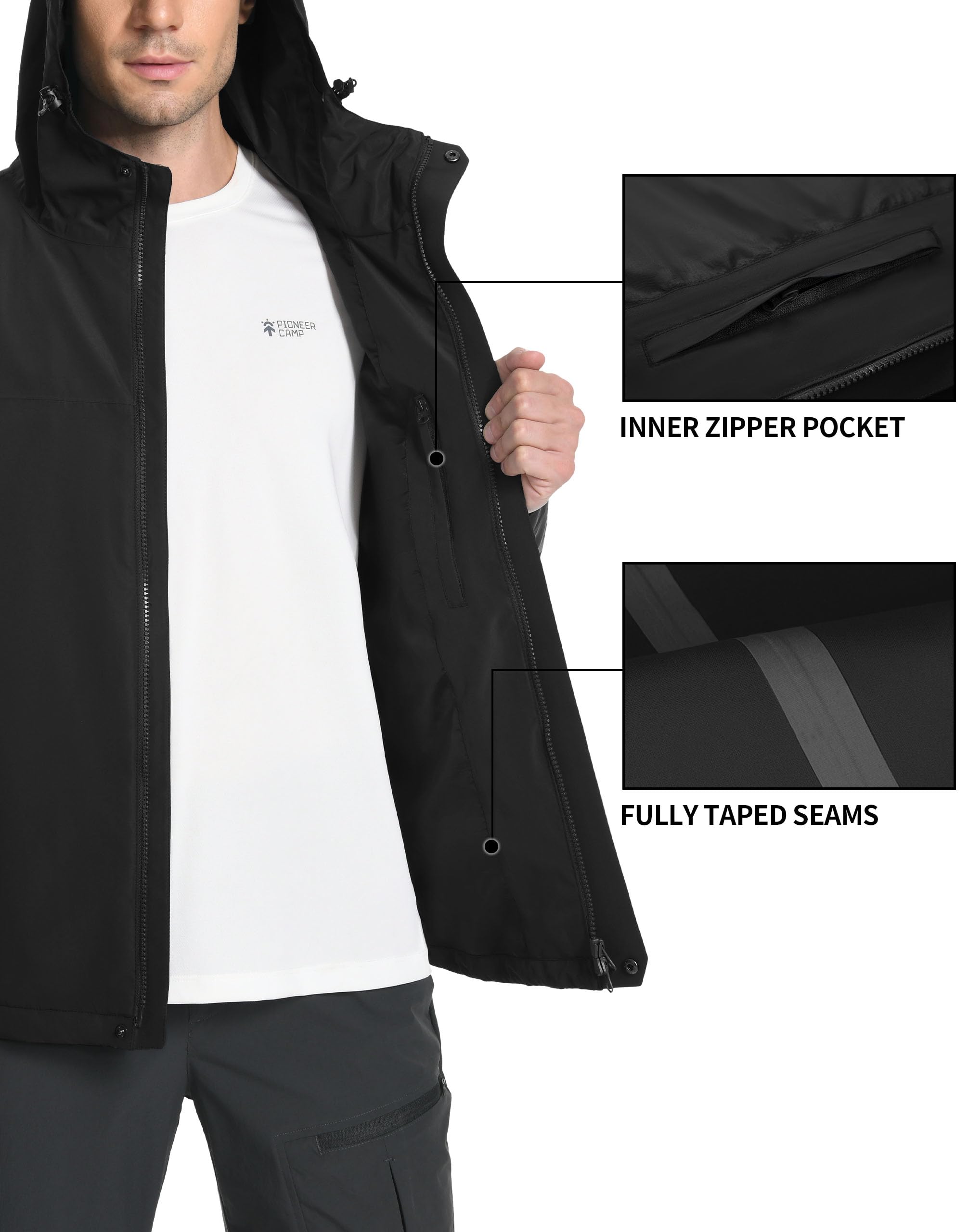Pioneer Camp Herren Regenjacke Wasserdicht Atmungsaktiv Outdoor Jacke Mit Kapuze 4 Taschen