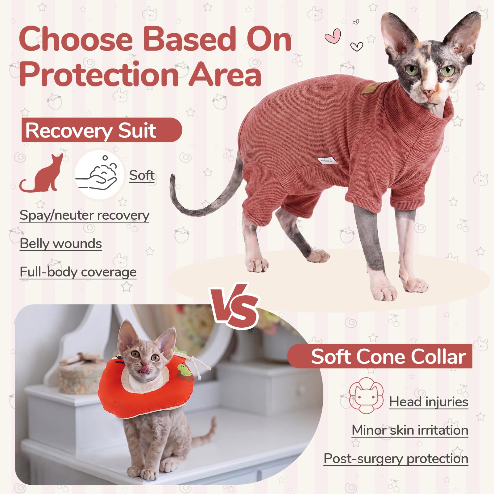 Traje Post operatorio Gato, Body Gato sin Pelo, Ropa recuperación Gato Polar cálida, Body Gato elástico 4 Patas, protección Tras cirugía, Rojo Óxido XXL
