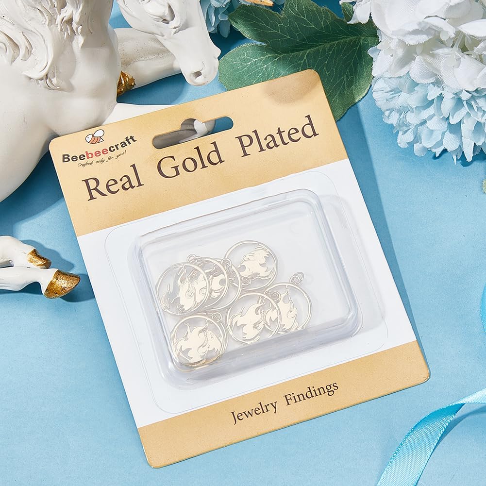 Beebeecraft 1 Box 10Pcs Fire Charms 18K Gold Plated Flat Round with Fire Fireplace Pendants Dangle Charms with Jump Ring for DIY Jewelry Necklace Earrings Bracelet Making - Image 6