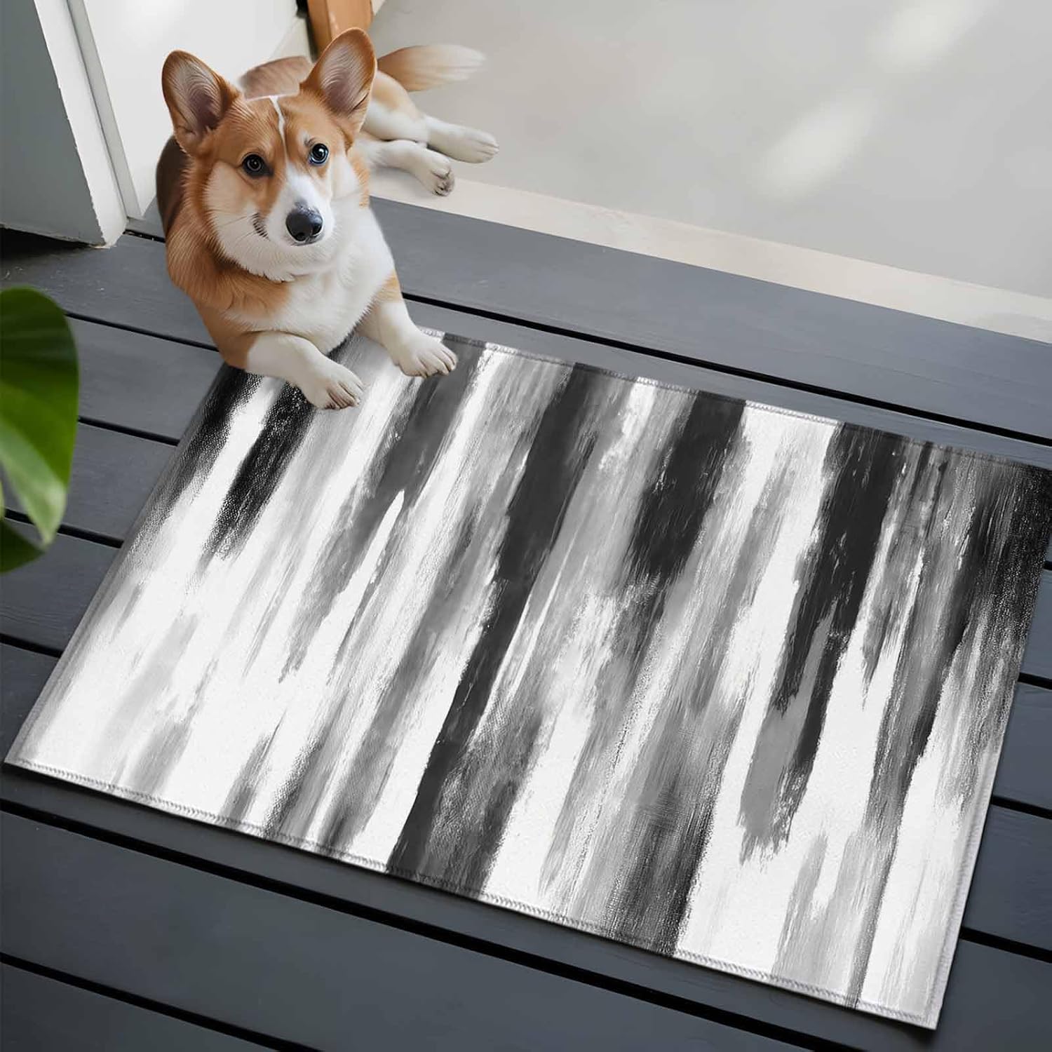Black Gray White Bathroom Rug Washable 2x3 Entryway Rug Non Slip Vintage Rustic Abstract Ombre Aesthetic Front Door Mat Low Pile Indoor Doormat Throw Floor Carpet for Kitchen Bedroom Entrance