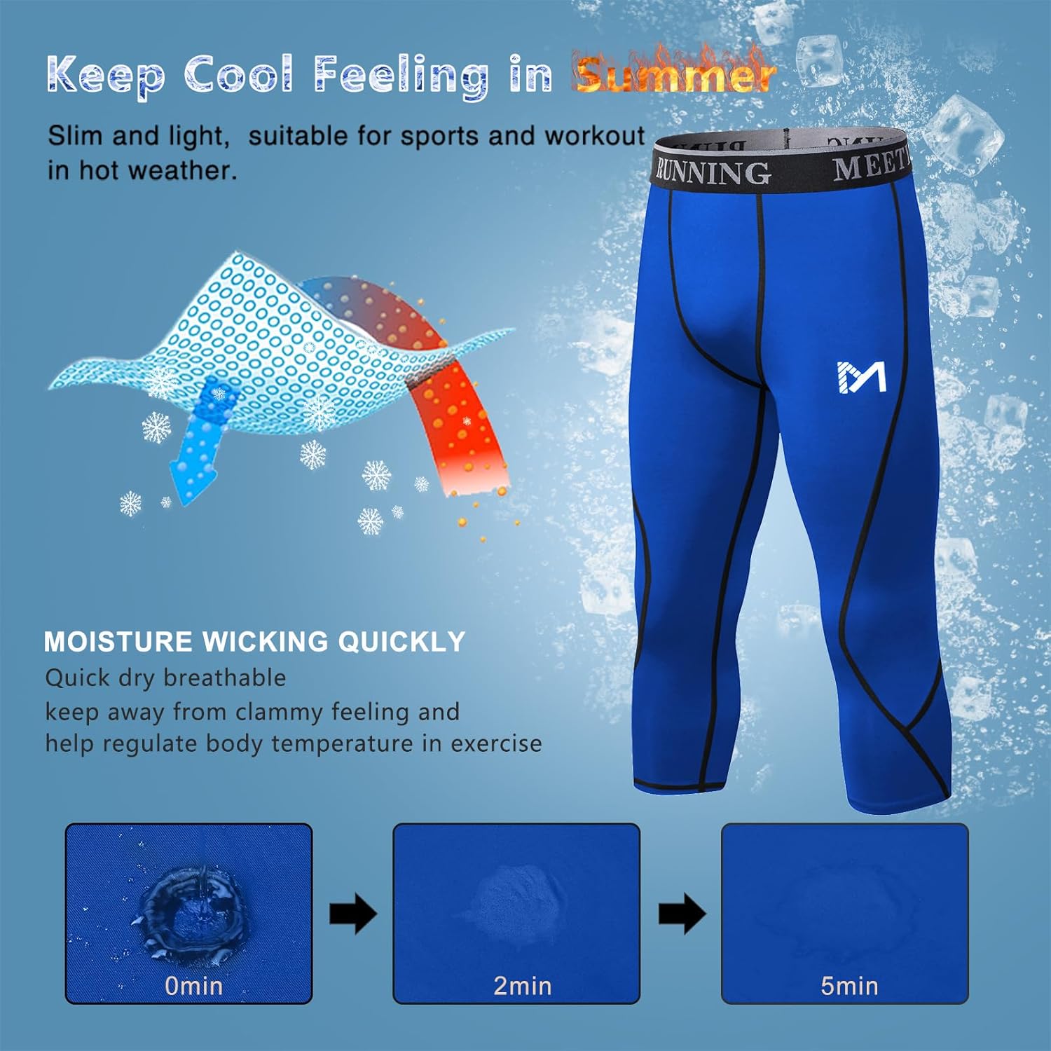 MEETYOO Men's 3/4 Compression Pants Legging Tips Cool Dry Sport Workout Heat Gear Capri Base Layer - Image 5