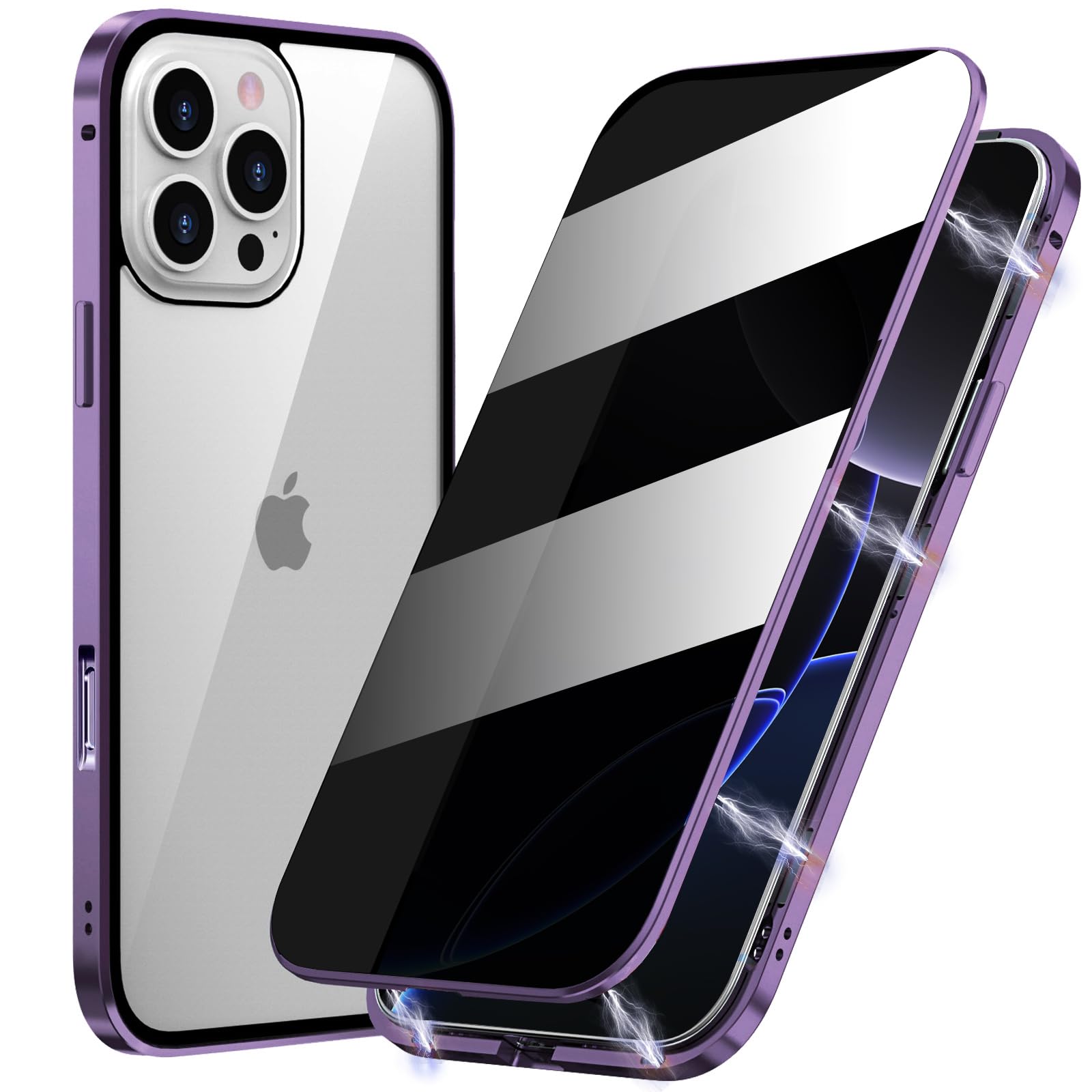 Magnetic Privacy Case for iPhone 16 Pro Max, Anti peep Magnetic Adsorption Double Side Tempered Glass Full Body Case Privacy Screen Protector Metal
