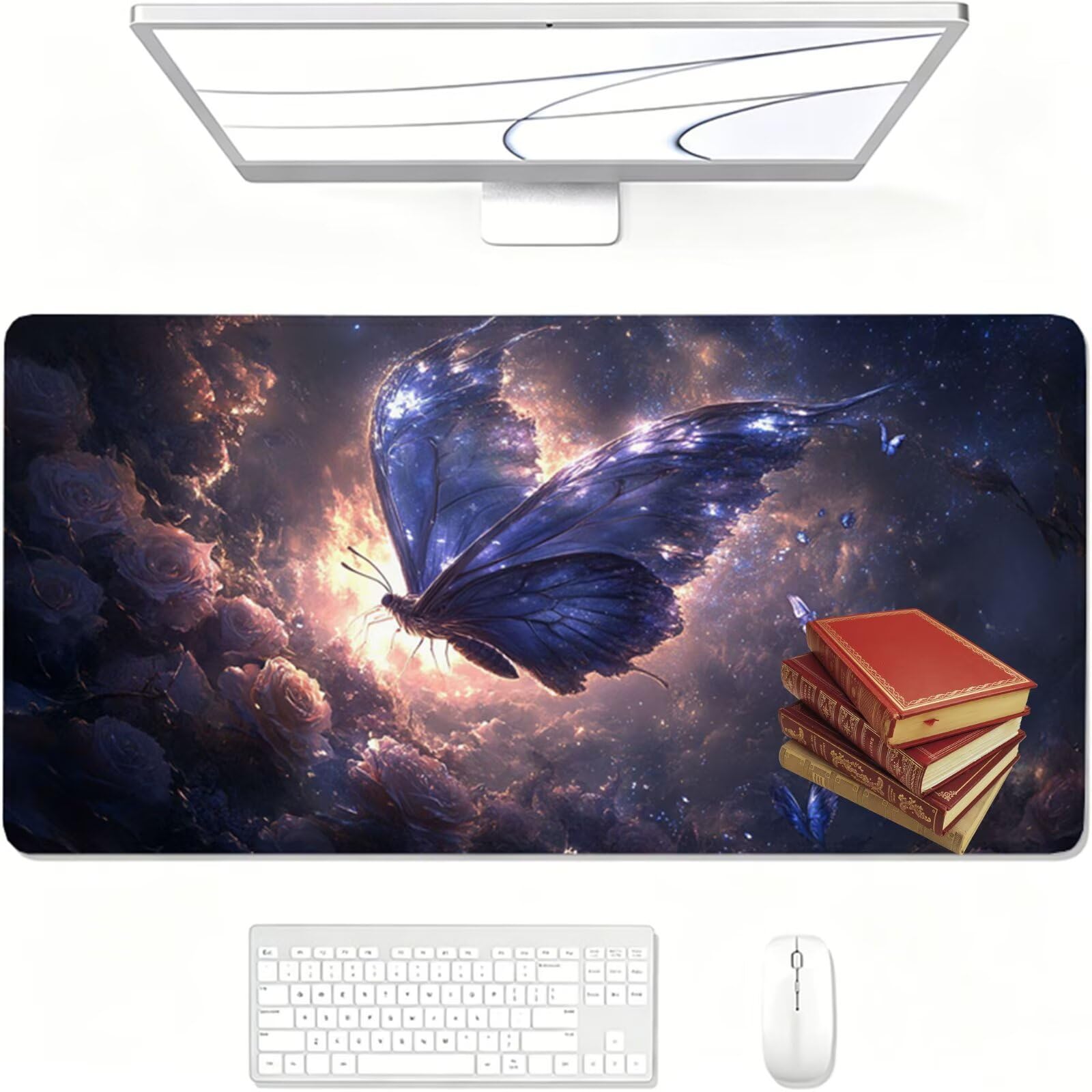 Podkładka pod mysz do gier XXL,1400x600x3mm niebieska podkładka pod mysz, duża podkładka pod biurko ze specjalną powierzchnią poprawia szybkość i precyzję, wodoodporna podkładka pod mysz motyl na
