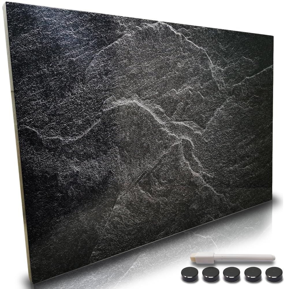 BAKAJI Lavagna Magnetica Scrivibile e Cancellabile da Parete, Lavagnetta con 5 Calamite e 1 Pennarello, Bacheca Memo Board a Muro Ideale Cucina, Soggiorno, Ingresso, 60 x 40 cm (Marmo Nero)