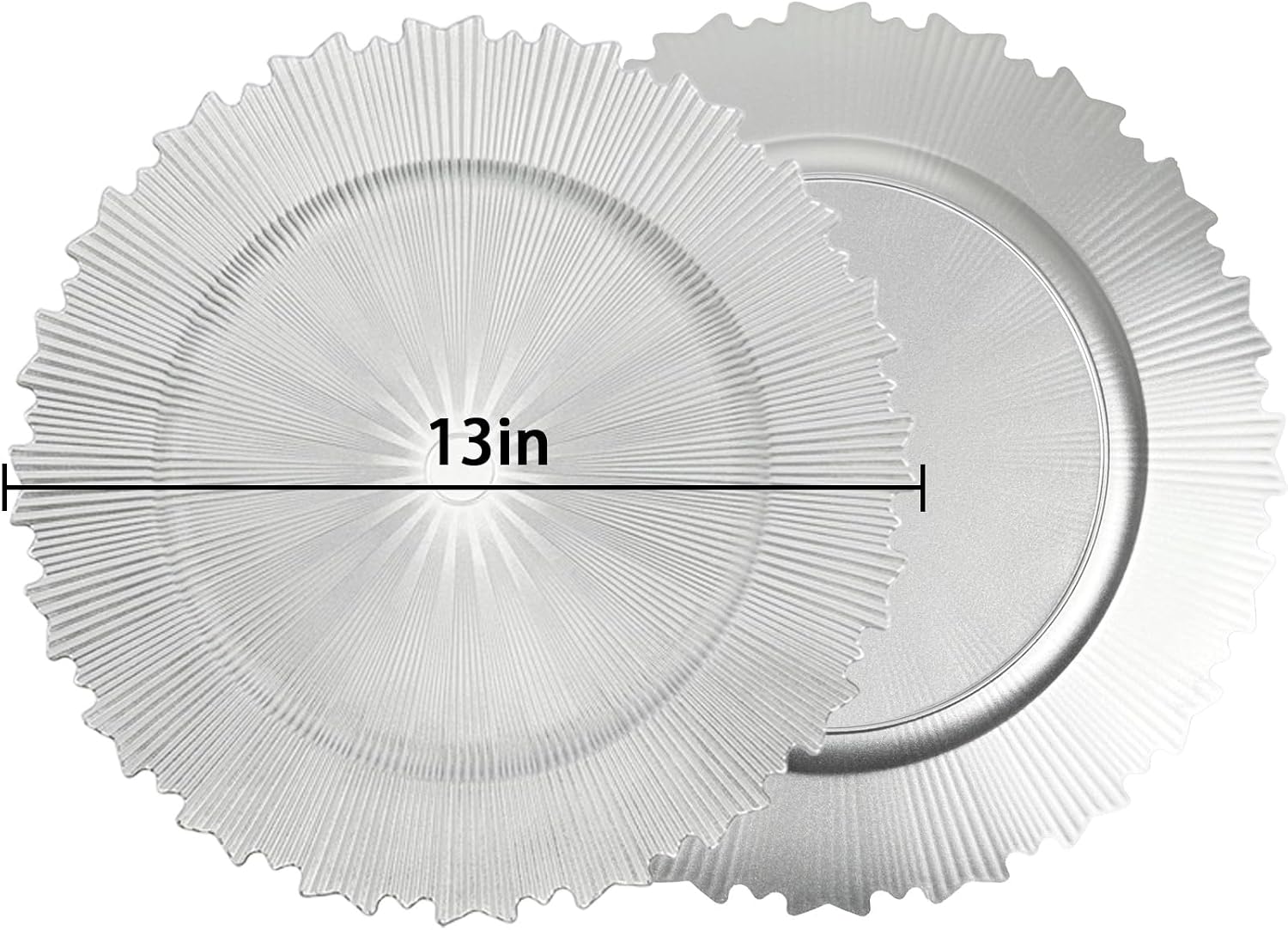 13" Silver Charger Plates (6-Pack) - Plastic Charger for Dinner Plates, Elegant Reusable Plate Chargers for Weddings & Parties,Catering Supplies for Birthday, Table Setting (Silver, Pack of 6)