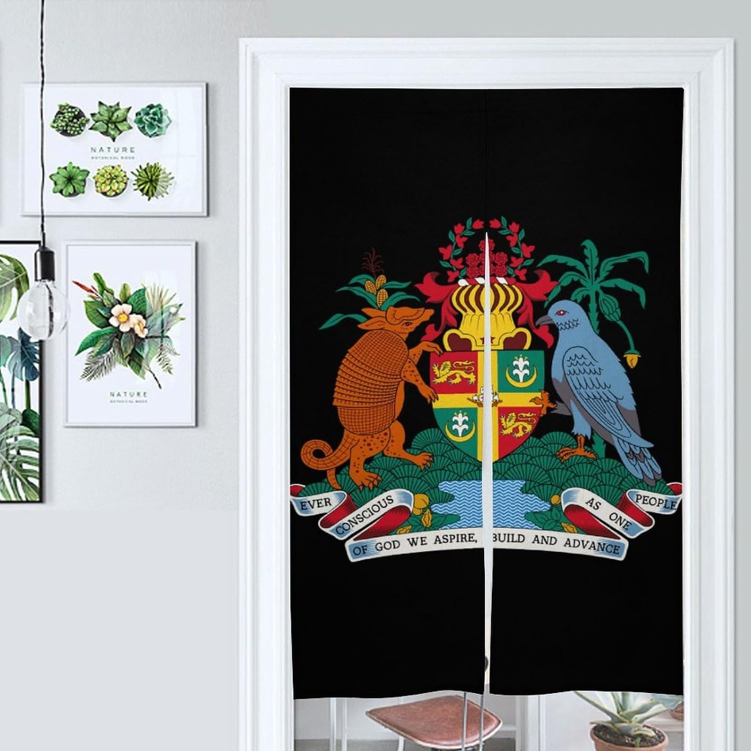 Coat of Arms of Grenada Doorway Curtain Insulated Room Divider Drapes | white linen,privacy curtains