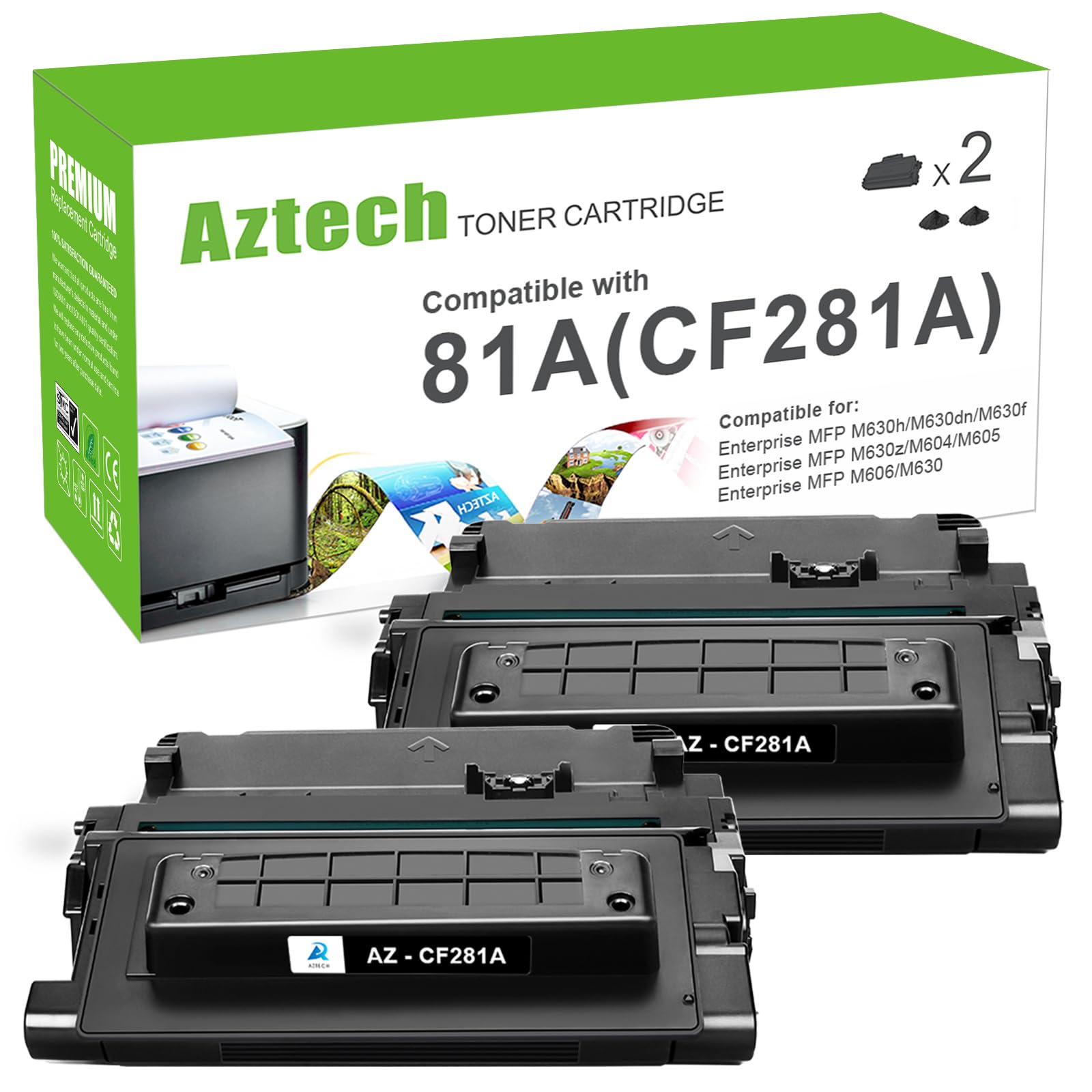 Aztech Compatible Toner Cartridge Replacement for HP 81A CF281A for Enterprise MFP M604 M604n M604dn M605 M605n M606 M630 Printer (Black, 2-Packs)