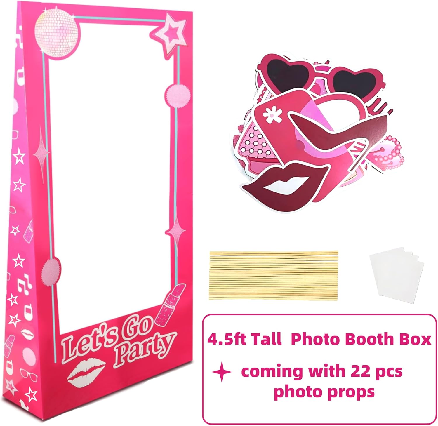 4.5 Ft Tall Life Size Photo Booth Props with Fixed Bracket, Stand-in Cardboard Doll Photo Props for Birthday Party Decorations, Girls Photoshoot, Pink Princess Doll Theme Decor