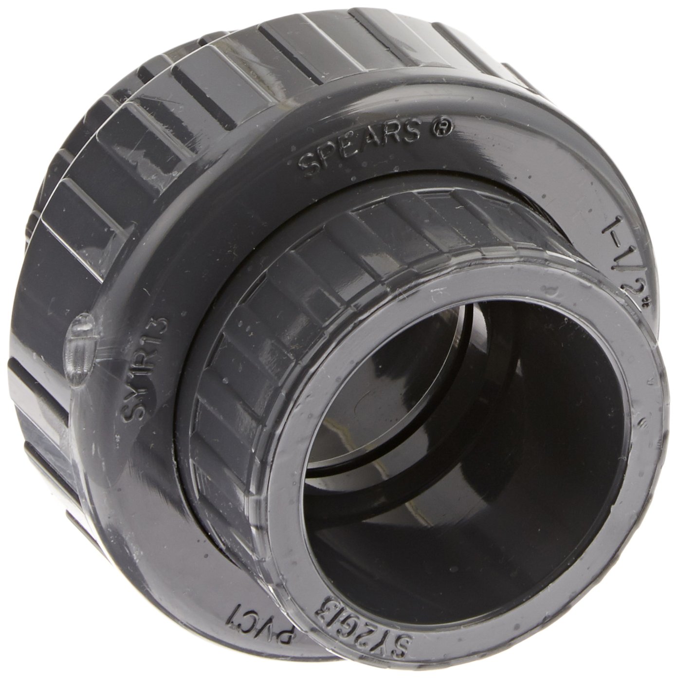 Spears 857 Series PVC Pipe Fitting, Union with Viton O-Ring, Schedule 80, 1-1/2" Socket