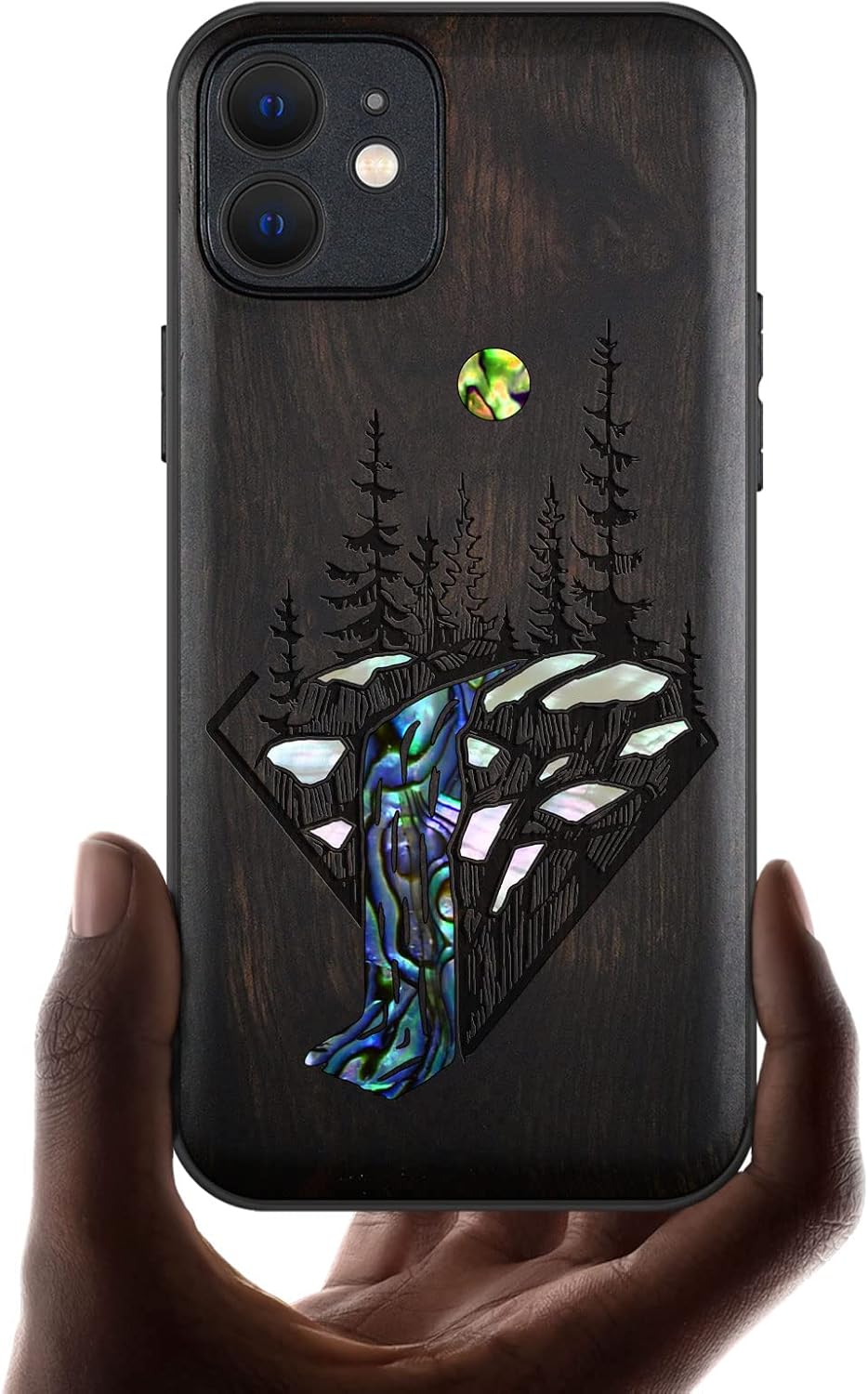 Carveit Designer Wooden Protective Case for iPhone 12 Magnetic Cover [Wood Engraving & Shell Inlay] Compatible with iPhone 12 MagSafe (Grim Reaper-Blackwood)