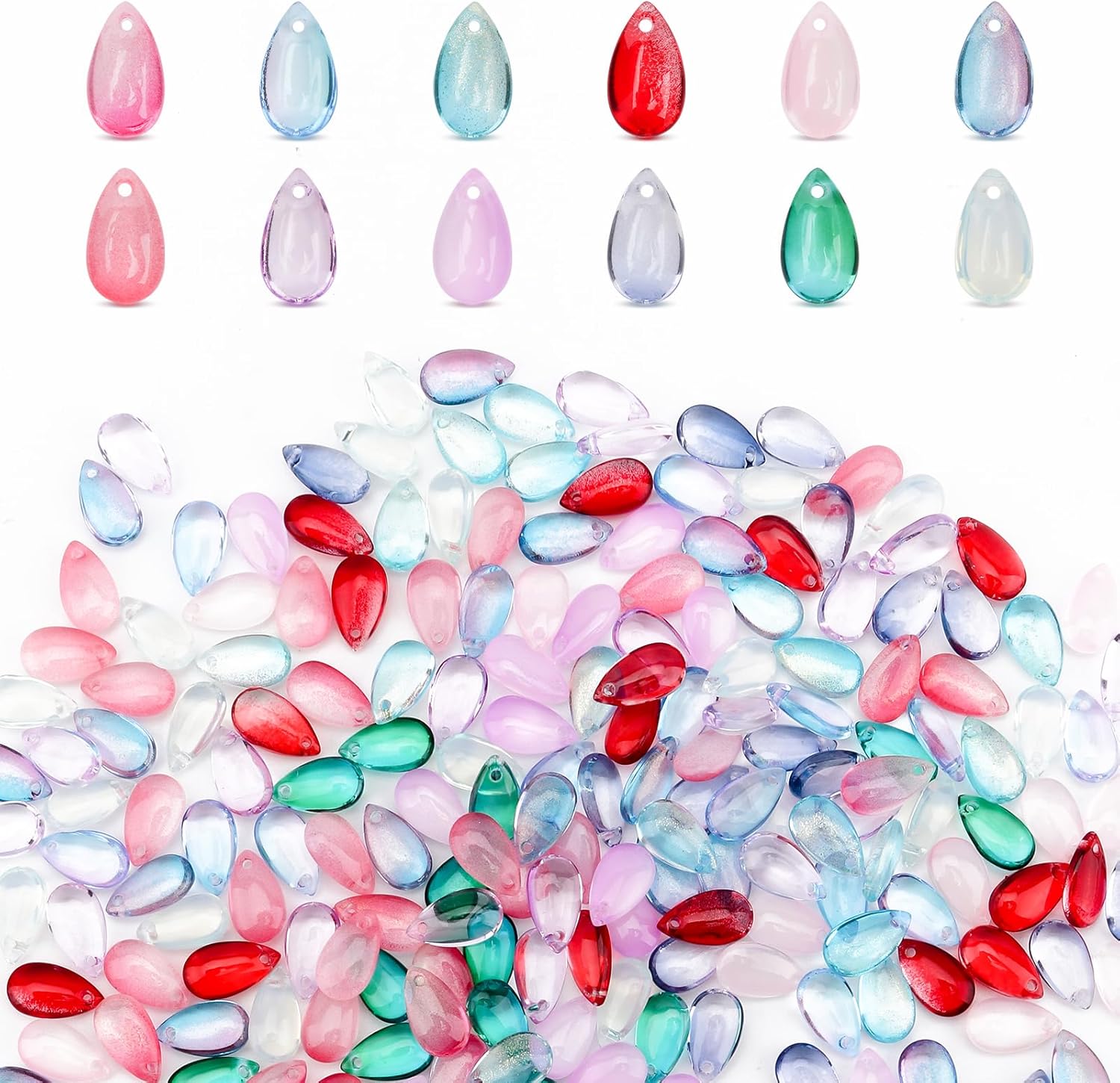 240pcs Teardrop Glass Beads 12 Colors Water Drop Crystal Glass Beads Glitter Loose Bead Charms Pendants Teardrop Crystal Bead for DIY Necklace Bracelet Earrings Making Costume Embellishments