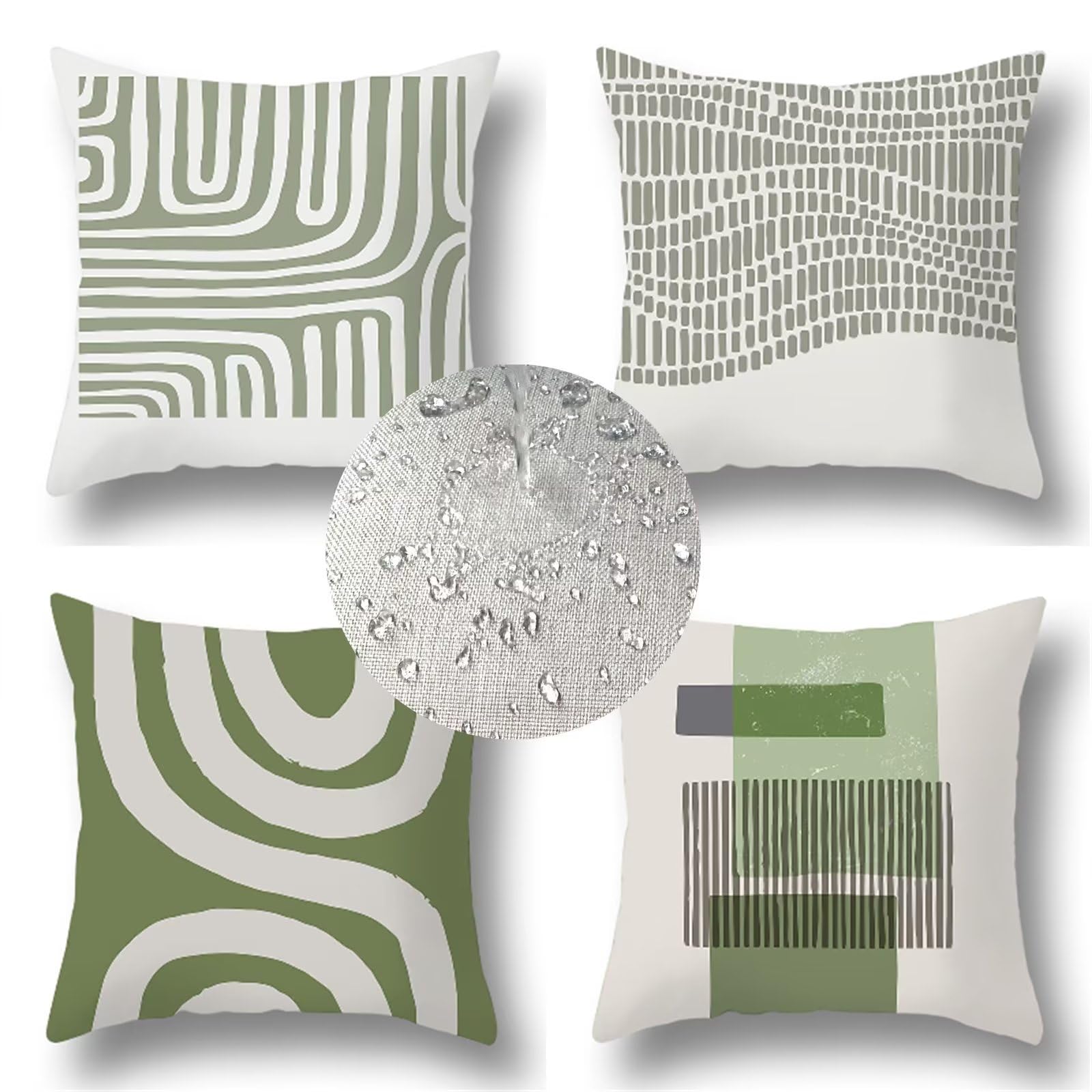 Coussin de jardin extérieur vert lot de 4 housses imperméables 45x45 cm en lin pour canapé Z-8797