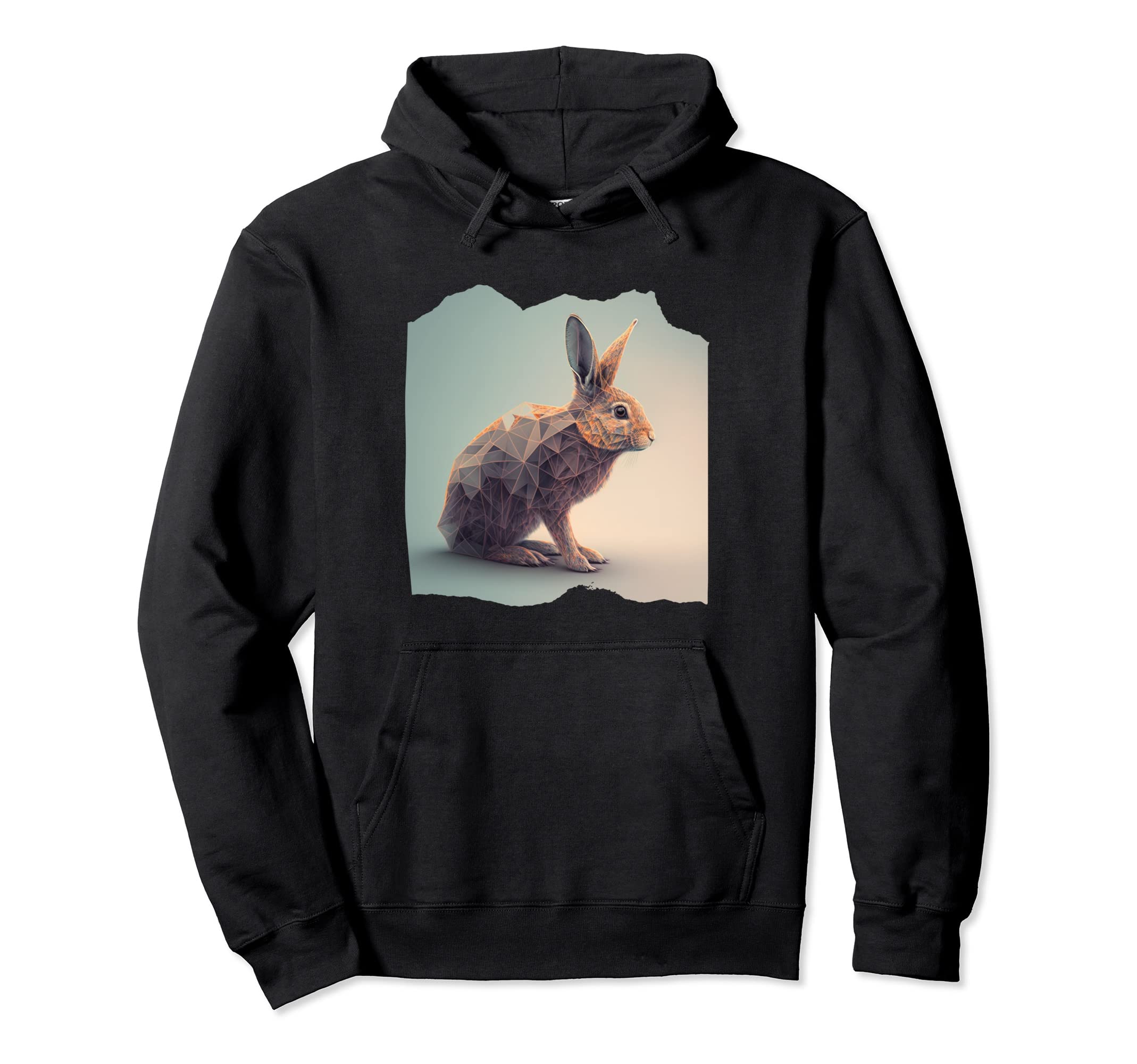 Digital Vector Rabbit Modern MerchDigital Vector Rabbit Modern Art Torn Paper Bunny Pullover Hoodie