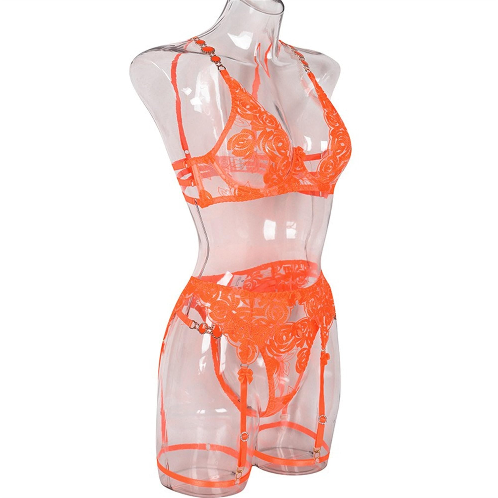 Conjunto de lencería transparente de malla bordada para mujer sujetador de liga con bragas transparente sujetador con armaduras sexy con tirantes