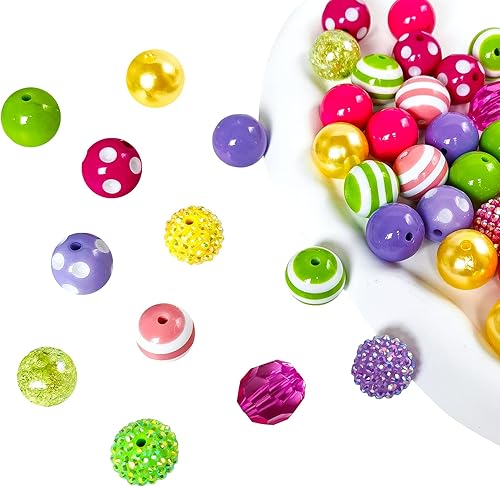 Miniatura 8 de 50 cuentas gruesas de goma de mascar de 0.787 pulgadas (0.787 in), cuentas de perlas grandes con 48 pequeños espaciadores redondos, cadenas