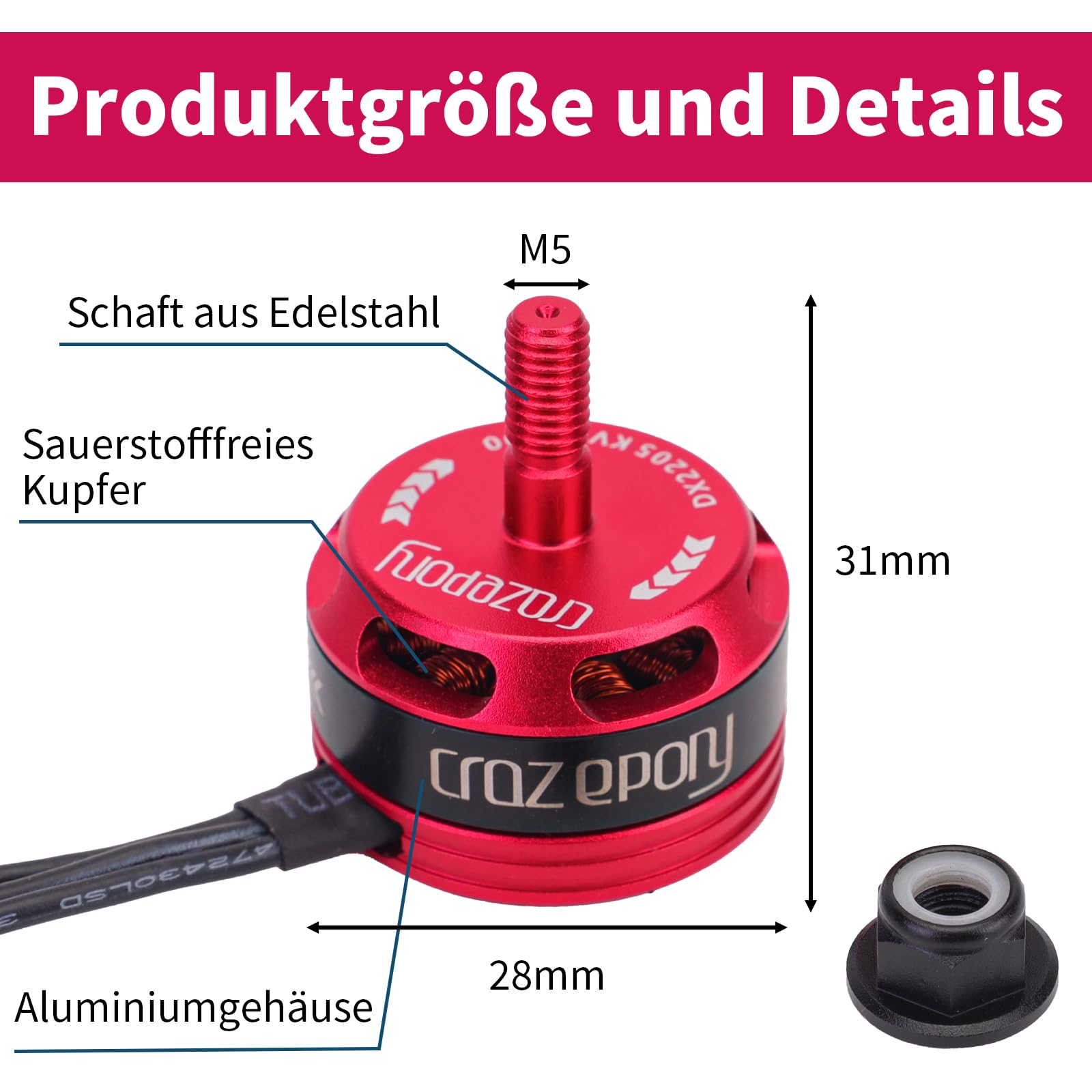 4PCS DX2205 2300KV Bürstenloser Motor, 2-4S für FPV Racing Drohne | Bürstenlose Motoren Racing Edition rot für 2-4S Lipo-Akkus, geeignet für QAV210, X220, QAV250 Racing-Drohnen (2CW 2CCW)