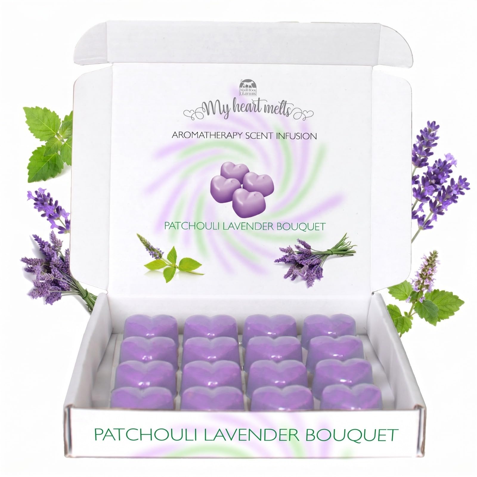 Spotless Leopard Dark Purple Patchouli Lavender Bouquet Wax Melts: 16 X 6G Heart Shaped Aromatherapy Scent Infusion In A White Eco Gift Box, Pet Friendly, Cruelty Free By
