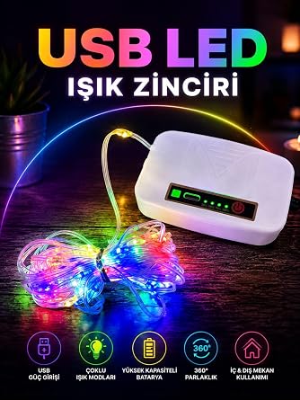 Usb  arjl  Renkli Rgb Led I k 8 Modlu - Dekoratif Peri Led 8 Metre   D  Mekan