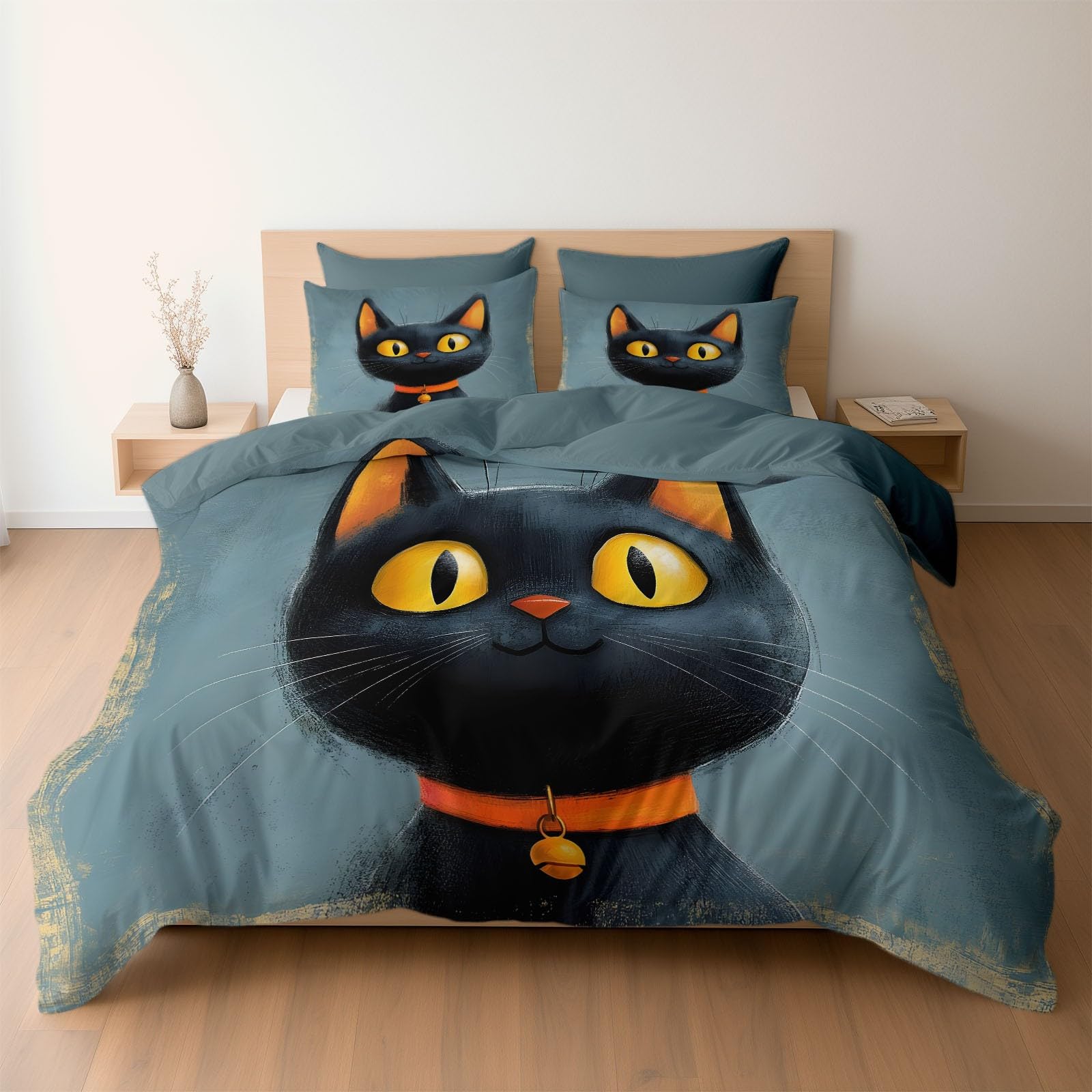 Generisch Cartoon Tiere 3-teiliges Bettwäsche-Set, 1 Bettbezug 240 x 220 cm und 2 Kissenbezüge 80 x 80 cm, Süßes Kätzchen, Mikrofaser, wendbar, modern, Kinderzimmer, Blau