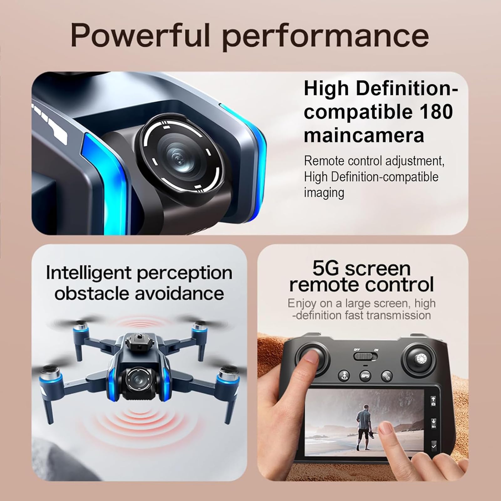 Genérico Drone de Control Remoto con cámaras 4K, Pantalla LCD cámaras duales Flujo óptico Vuelo estacionario GPS posicionamiento 5G WiFi Drone aéreo Adultos Principiante Plegable RC Quadcopter