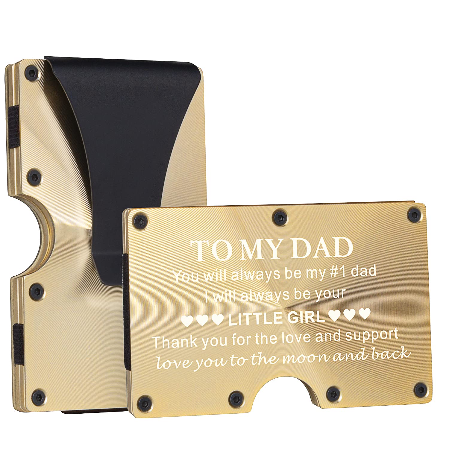 awofer Personalized Wallet Gifts for Dad from Daughter Custom Aluminum Wallet with money clip Engraved Credit Card Holder Father's Day Christmas