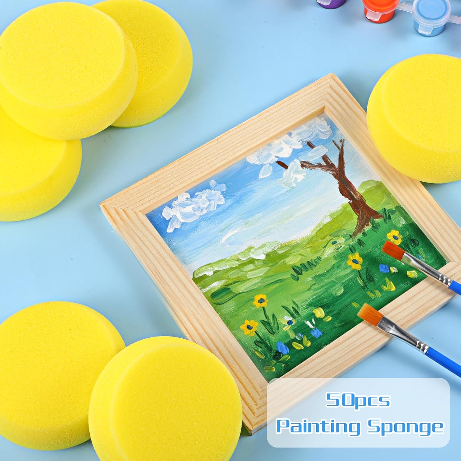 50 Pack Round Painting Sponge, 2.9 inch Yellow Watercolor Synthetic Sponge Artist Sponge for Face Painting Crafts Pottery Clay Ceramics