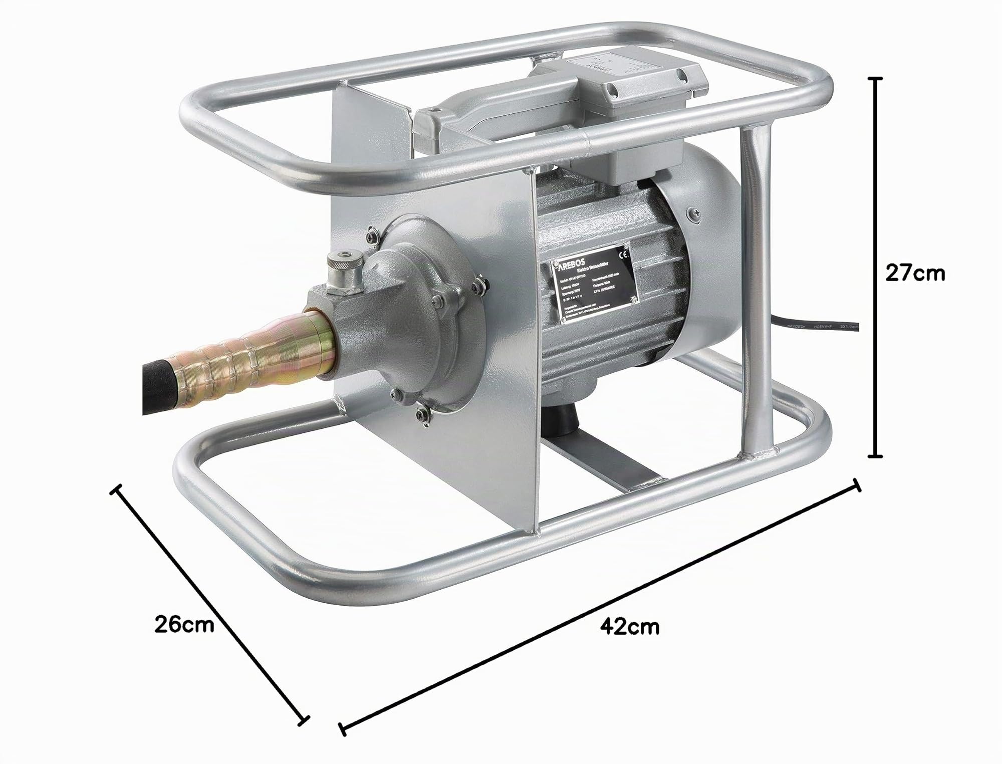 Arebos Vibrateur pour béton | 1500 W | Vibrateur intérieur | Vibrateur manuel | Bouteille vibrante | Vibrateur pour bouteille | Câble de 6 m | Electrique | Arbre flexible | Fonctionnement continu