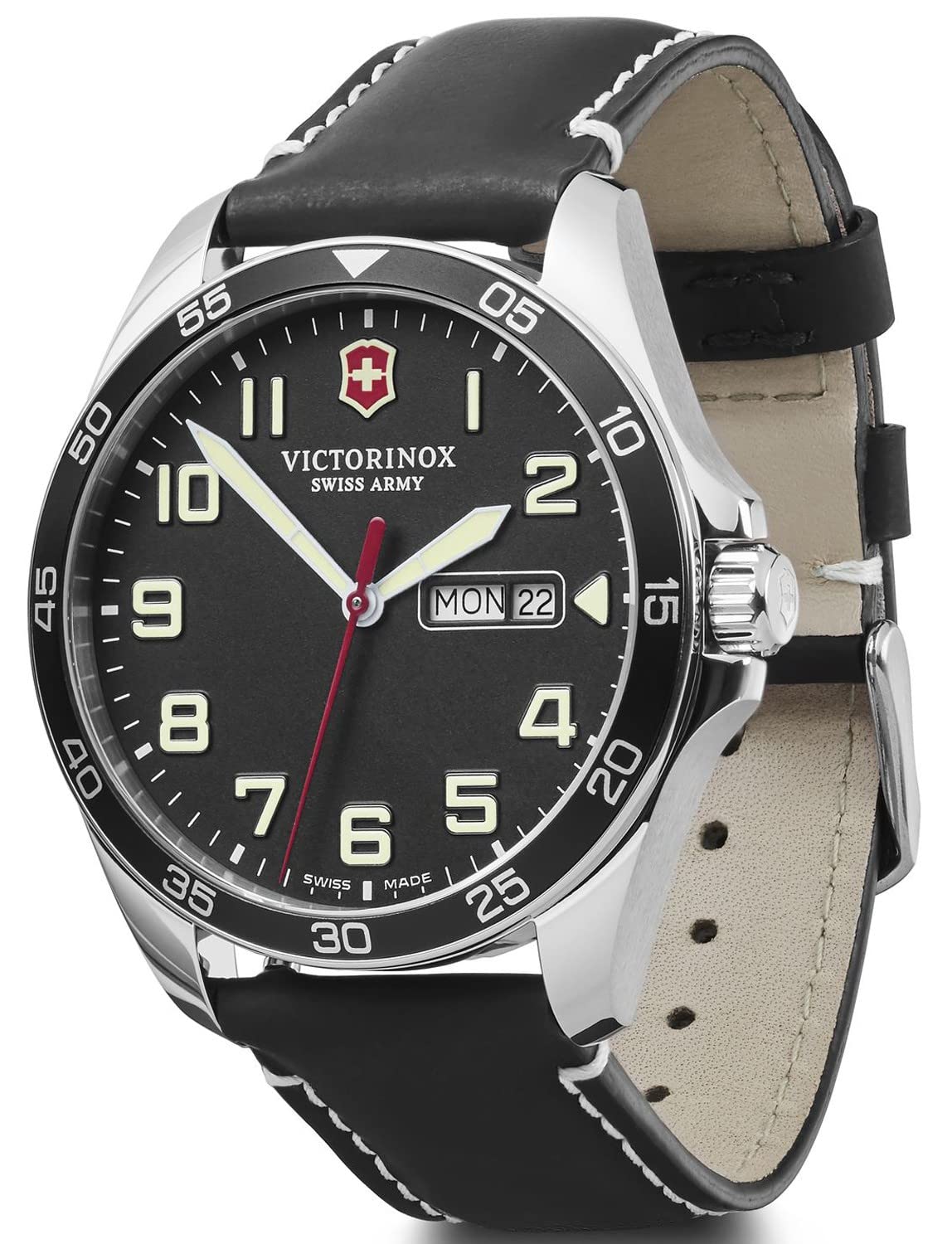 Image secondaire de Victorinox Field Watch Montre Homme Analogique Quartz avec Bracelet Cuir V241846, Noir, Sangle, Noir, Sangle