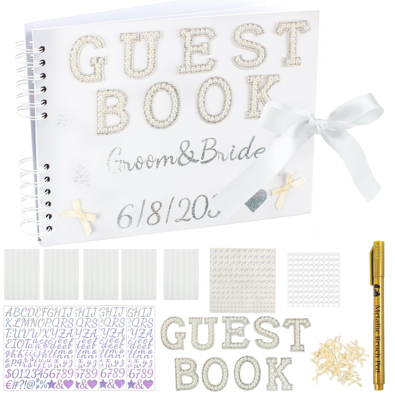 Księga gości weselnych DIY notatnik dla panny młodej 38 x 20 cm spersonalizowany pusty album do scrapbookingu, odpowiedni na wesela, rocznice, imprezy, baby shower (biały)