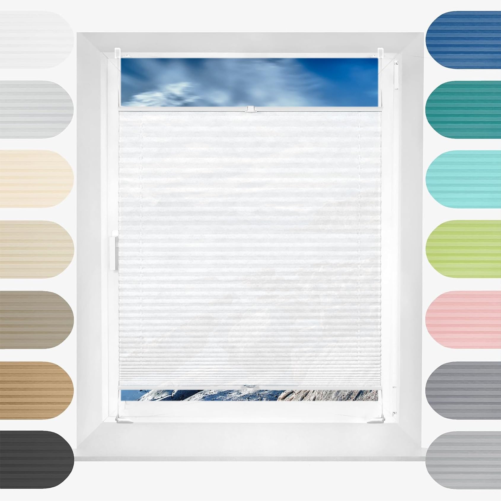 Blackout Blinds Cordless Pleated Blind 70 x 145 cm (W x H), Easy to Install No Tools Needed Quick Fix, Temporary Blinds for Windows Paper, Blackout Pleated Blind, for Window Door, White