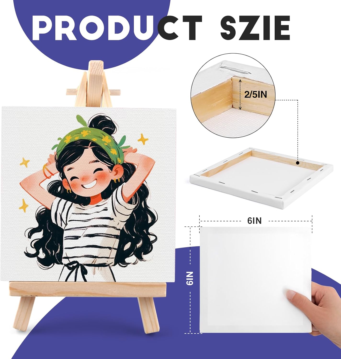 ESRICH Small Stretched Canvas for Painting 6x6 inch, 2/5''Profile Art Primed 16 Pack Canvases for Painting, Cotton Small Professional Blank Paint Canvas for Kids and Art Supplies, for Acrylics, Oils. - Image 2
